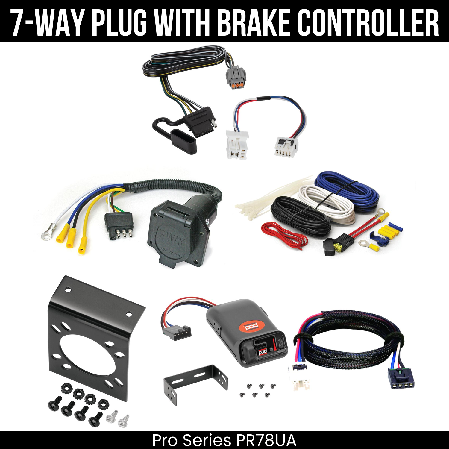 Trailer Wiring 7-Way Economy Plug w/ Bracket , Pro Series POD Brake Control