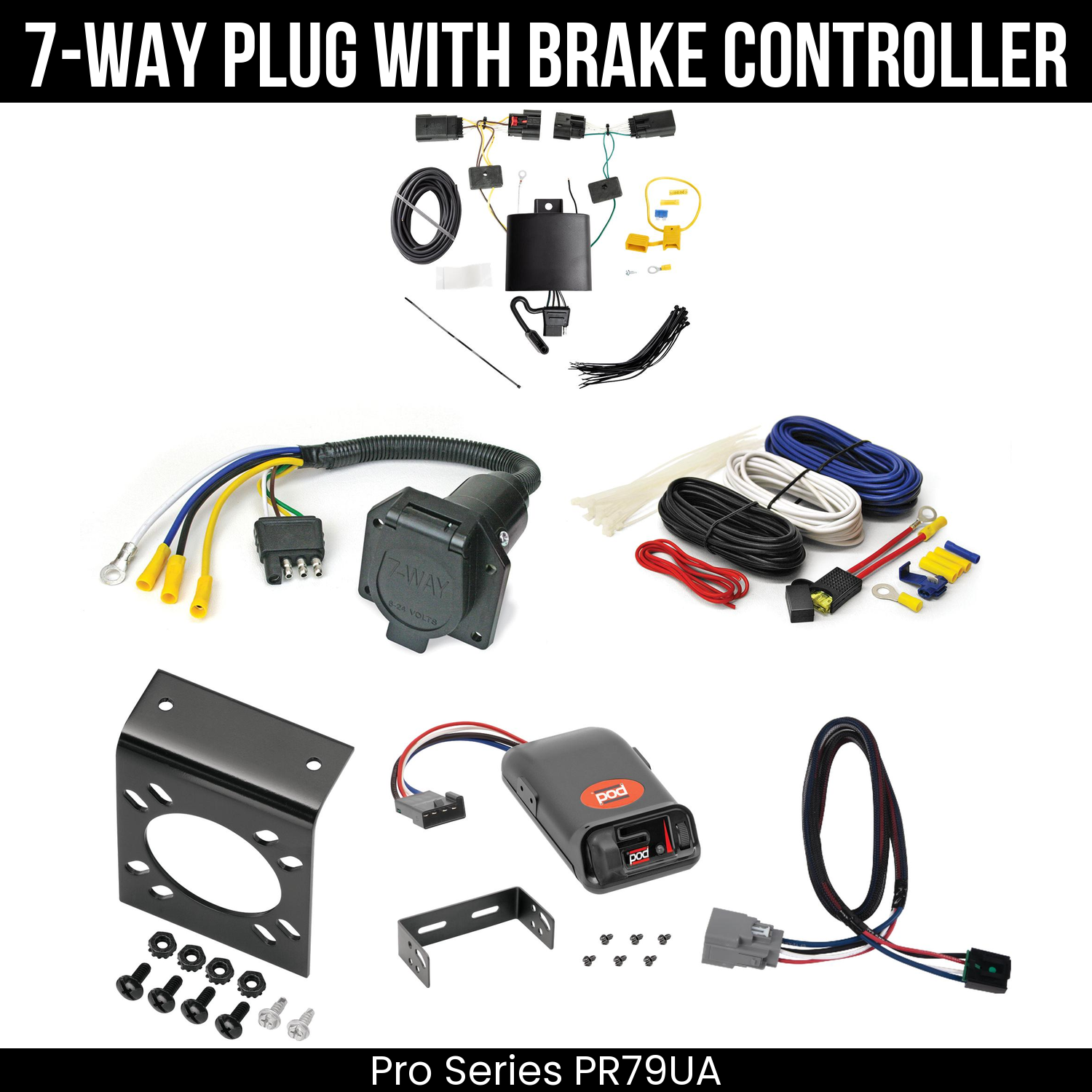 Trailer Wiring 7-Way Economy Plug w/ Bracket , Pro Series POD Brake Control