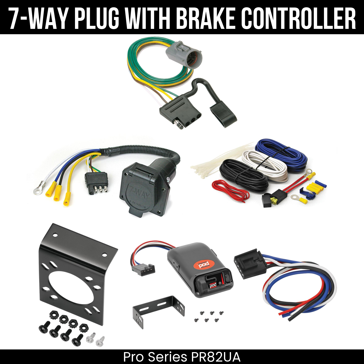 Trailer Wiring 7-Way Economy Plug w/ Bracket , Pro Series POD Brake Control