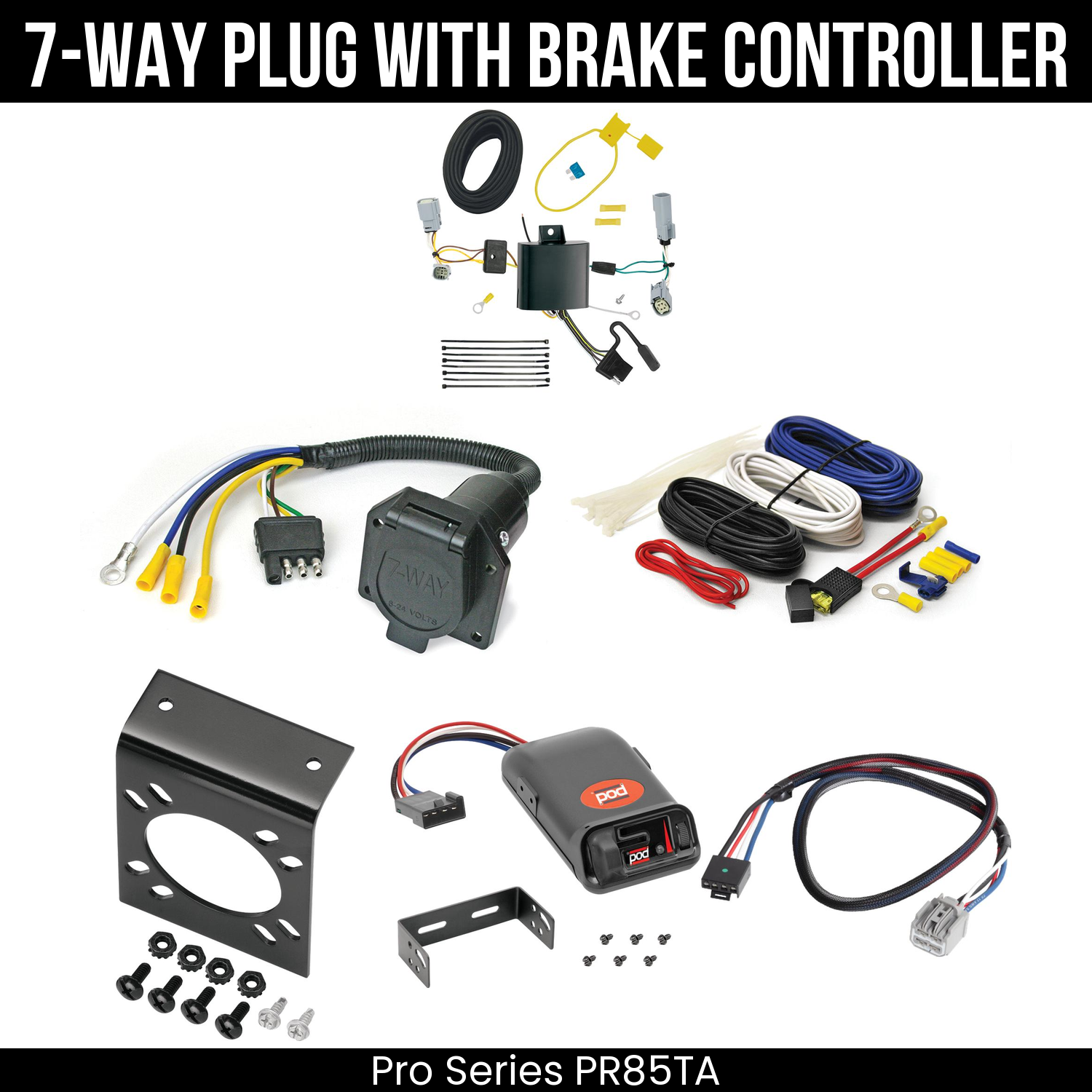 Trailer Wiring 7-Way Economy Plug w/ Bracket , Pro Series POD Brake Control