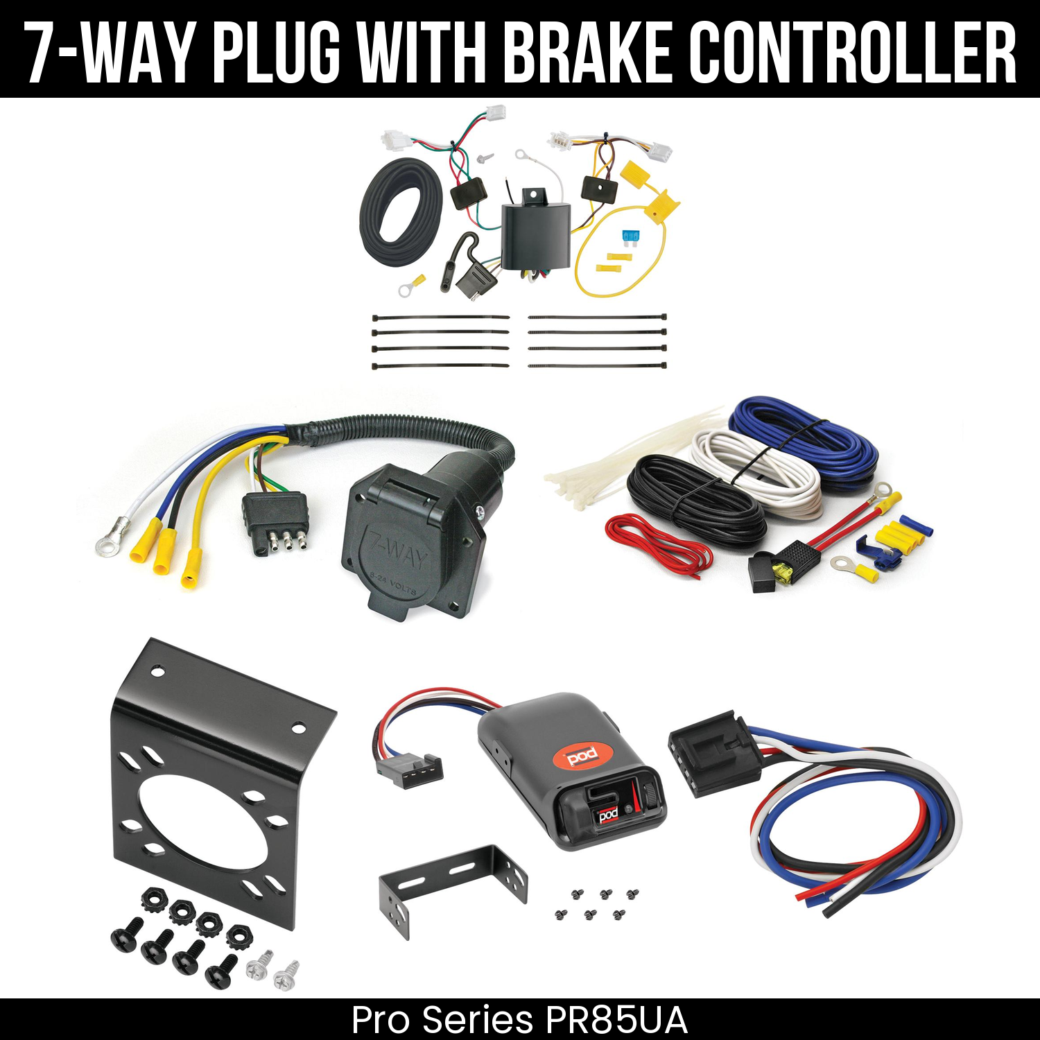 Trailer Wiring 7-Way Economy Plug w/ Bracket , Pro Series POD Brake Control