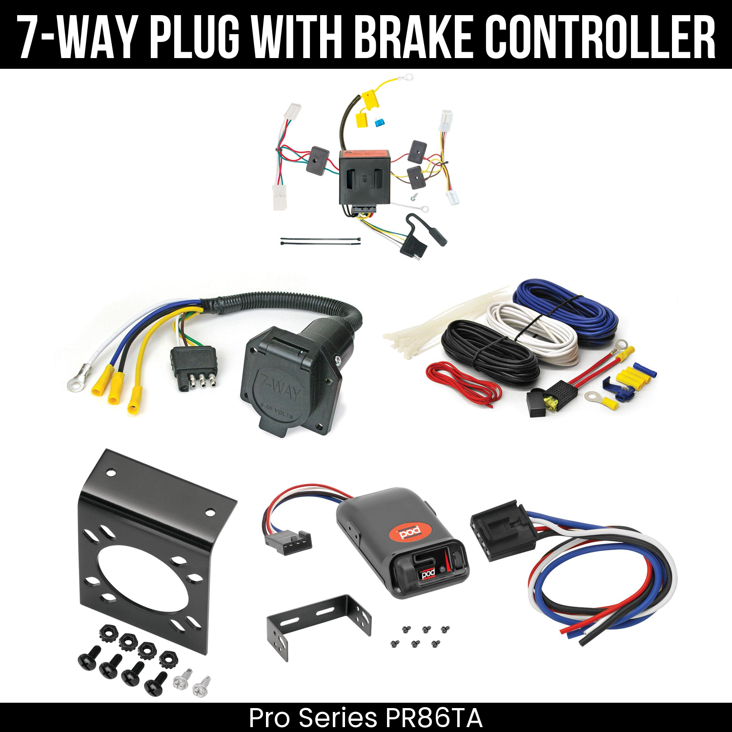 Trailer Wiring 7-Way Economy Plug w/ Bracket , Pro Series POD Brake Control