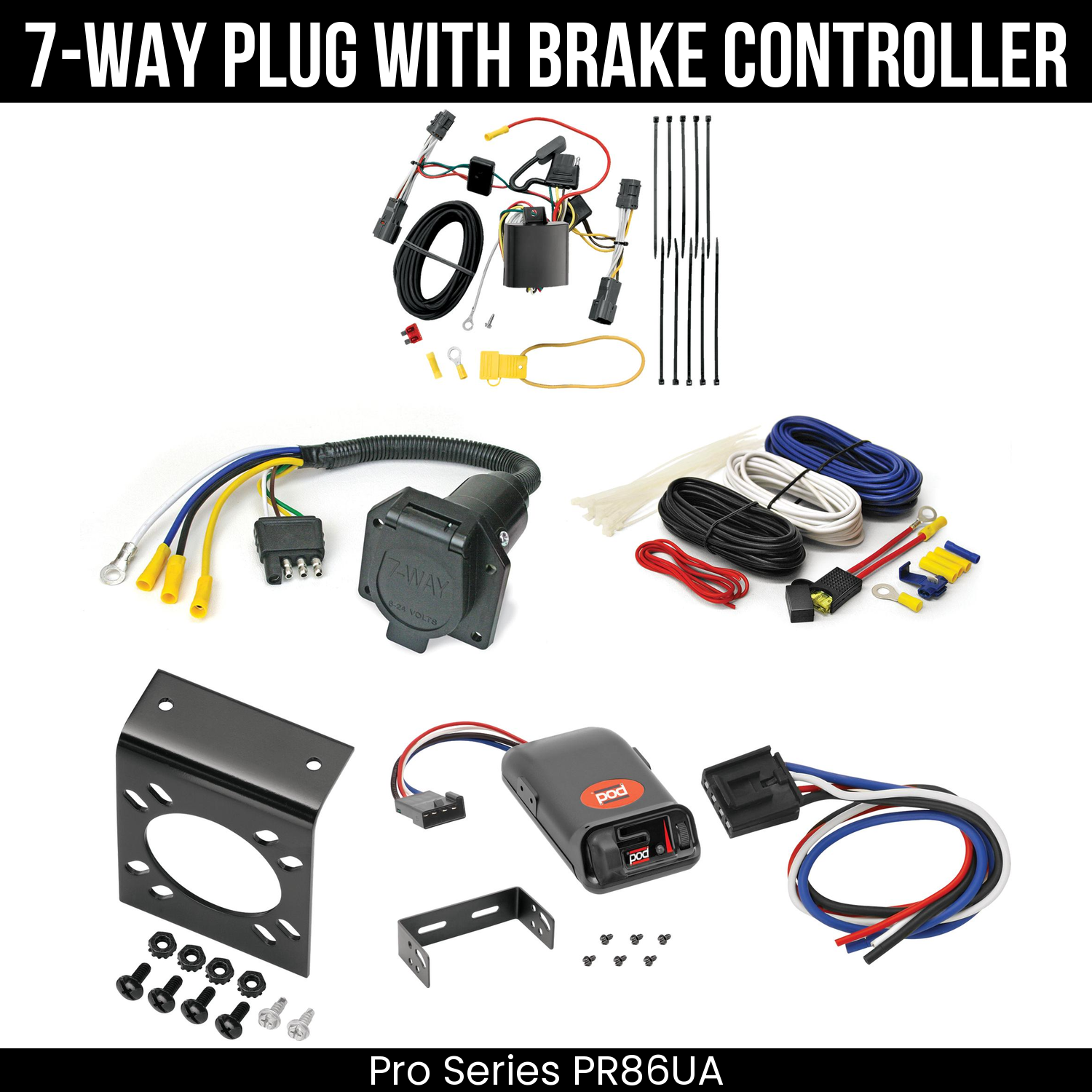 Trailer Wiring 7-Way Economy Plug w/ Bracket , Pro Series POD Brake Control