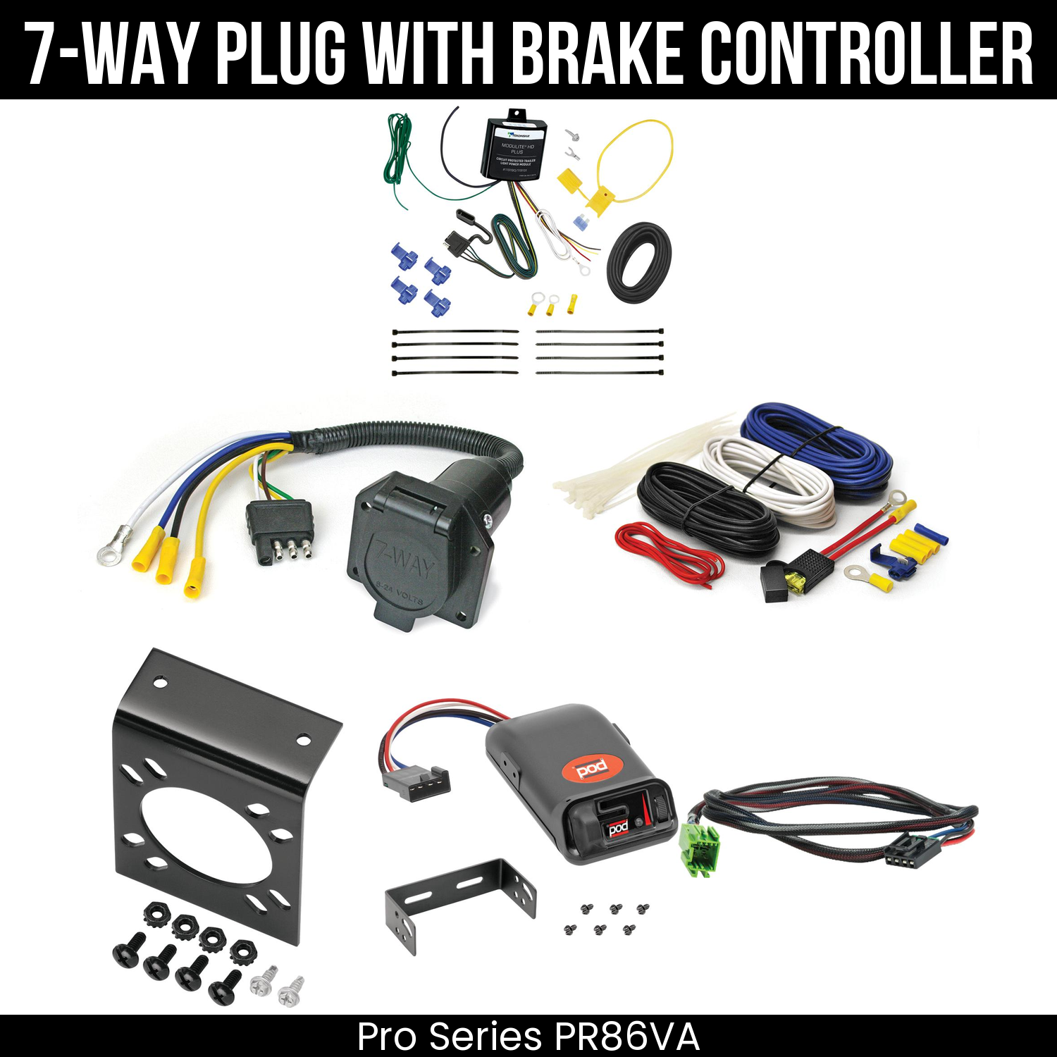 Trailer Wiring 7-Way Economy Plug w/ Bracket , Pro Series POD Brake Control