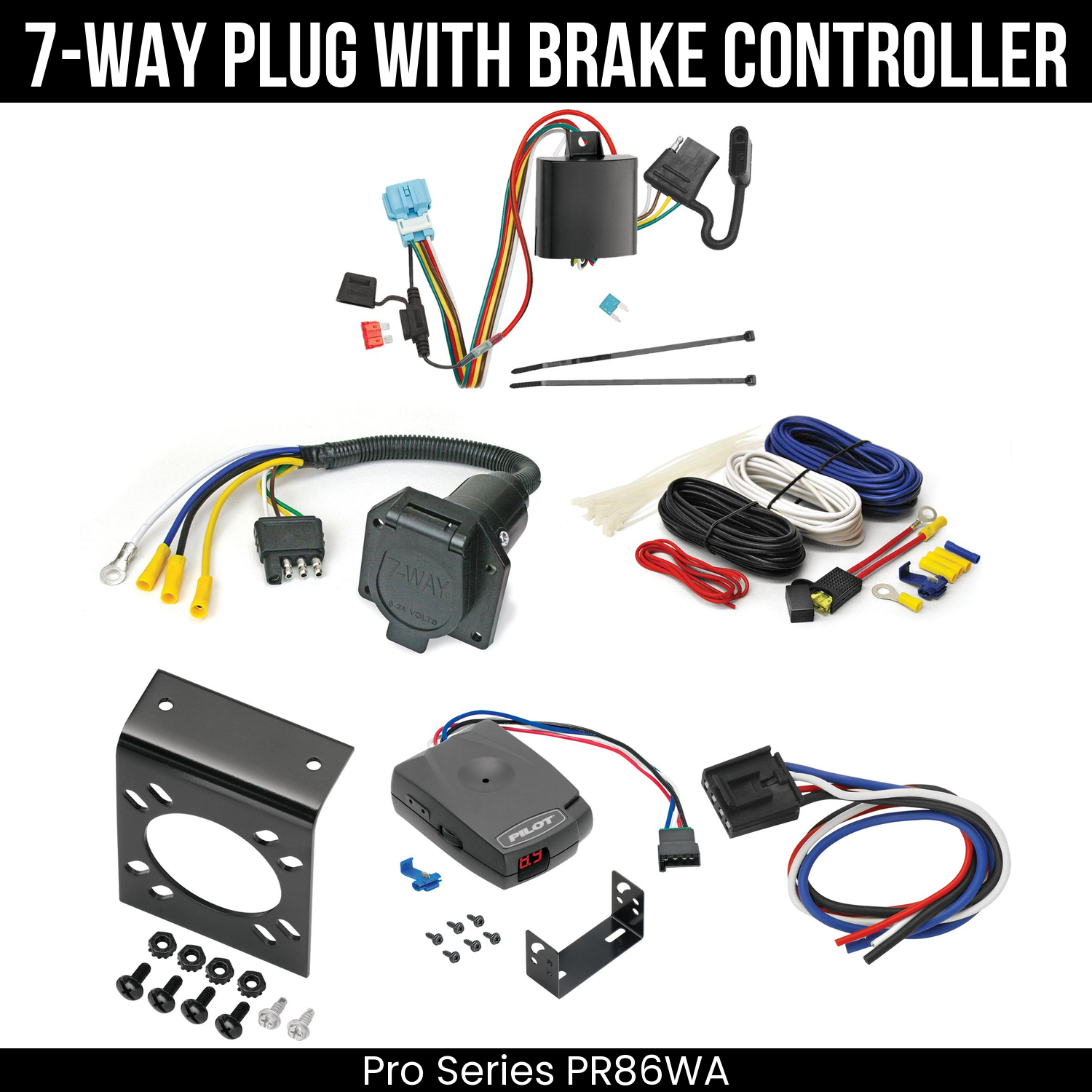 Trailer Wiring 7-Way Economy Plug w/ Bracket , Pro Series Pilot Brake Control
