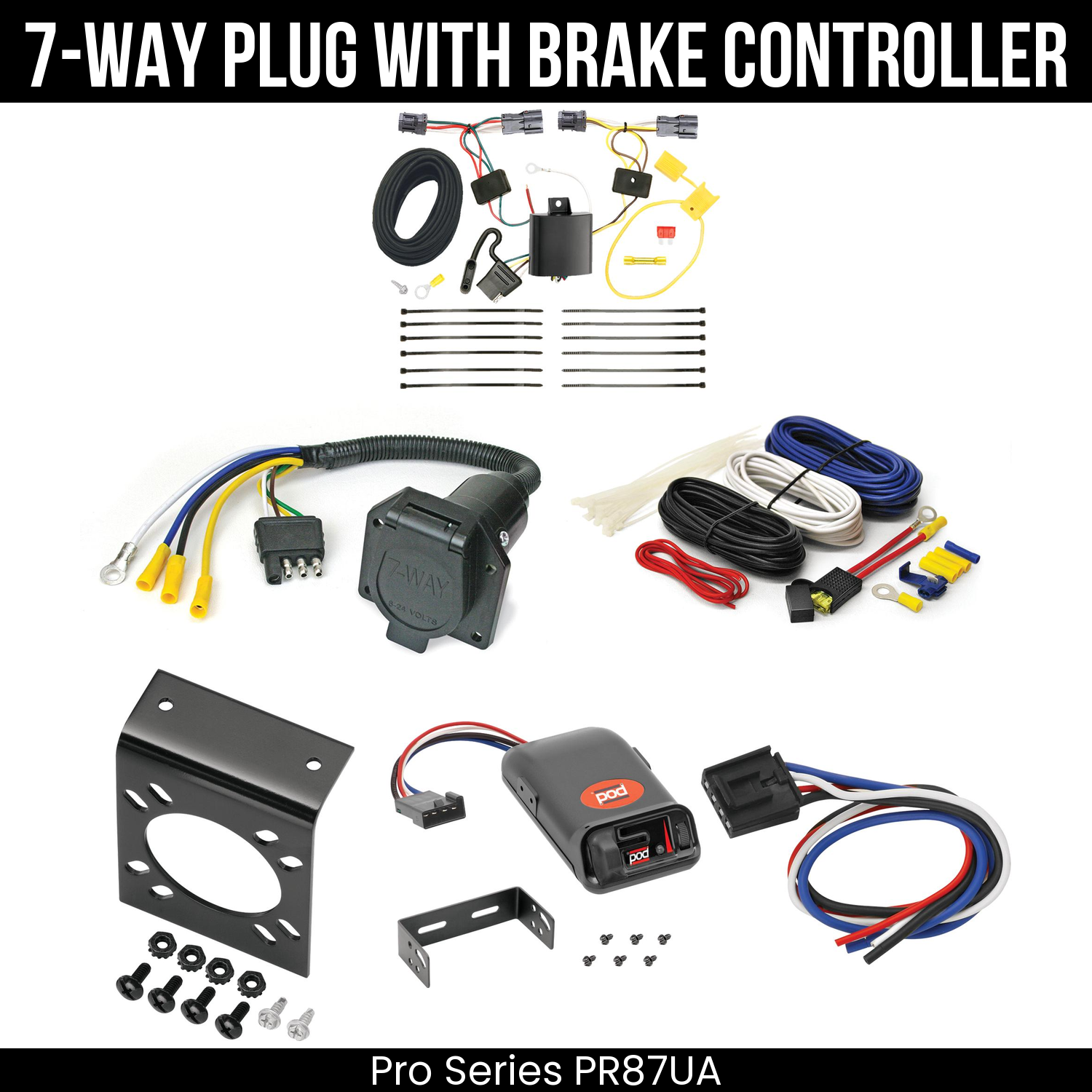 Trailer Wiring 7-Way Economy Plug w/ Bracket , Pro Series POD Brake Control