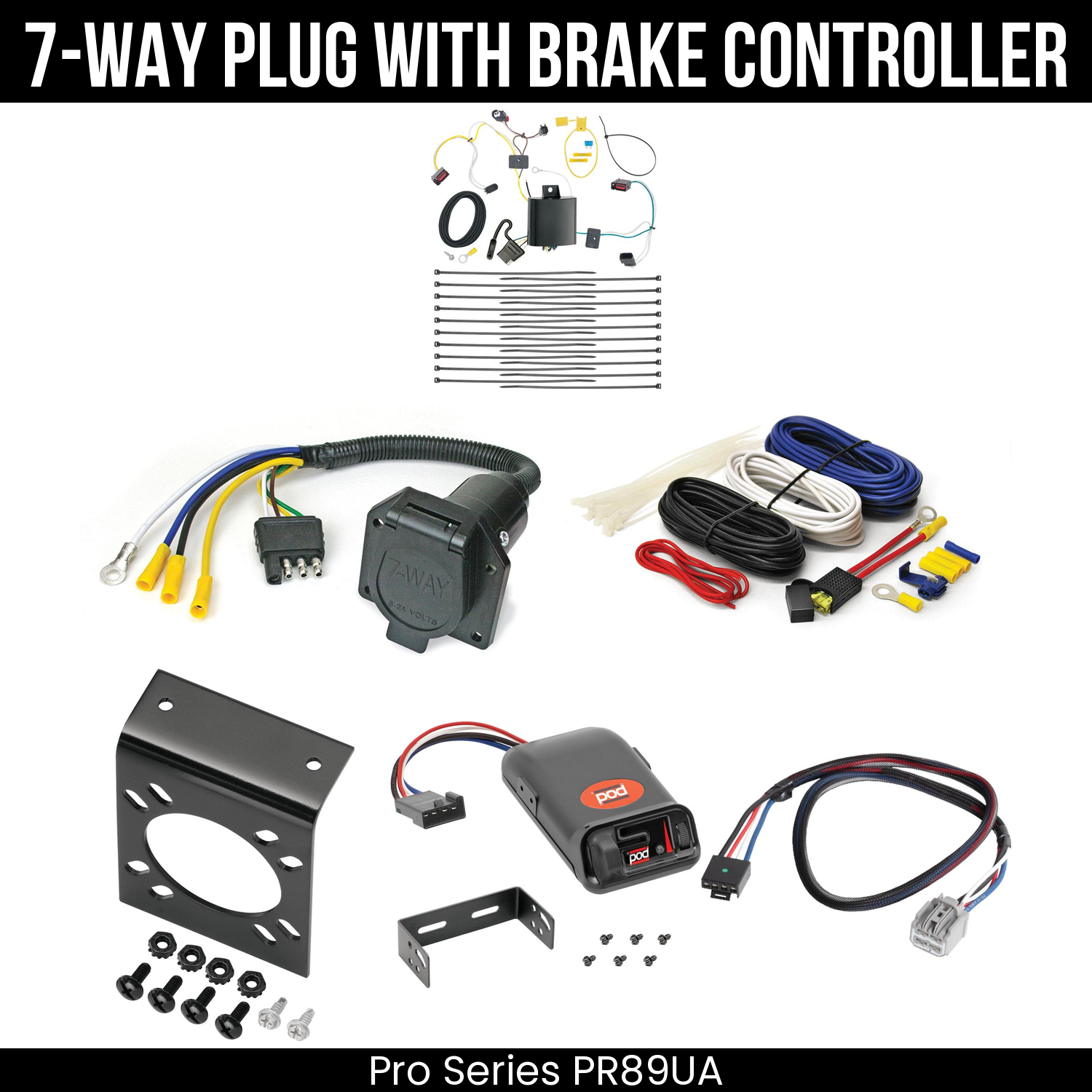 Trailer Wiring 7-Way Economy Plug w/ Bracket , Pro Series POD Brake Control