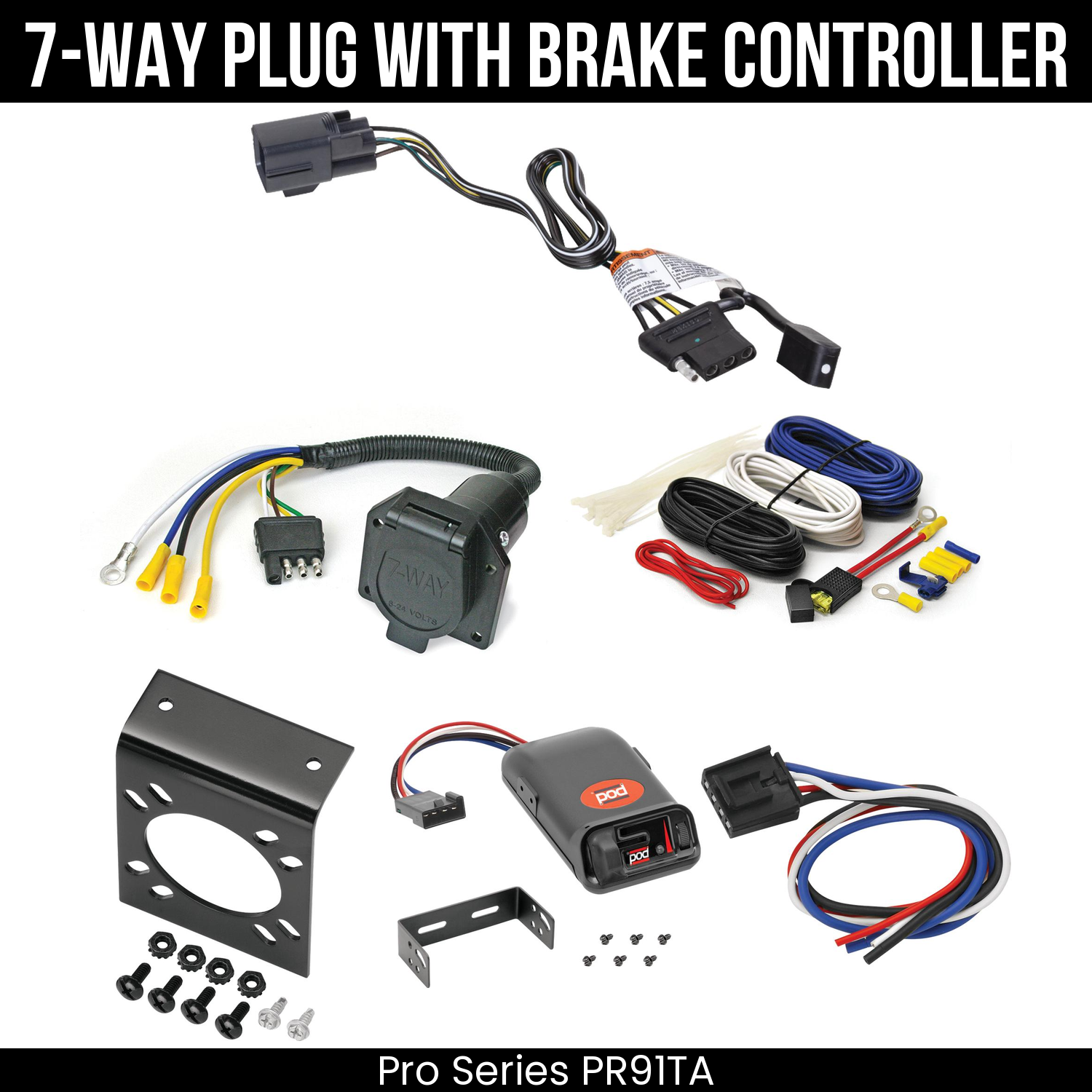 Trailer Wiring 7-Way Economy Plug w/ Bracket , Pro Series POD Brake Control