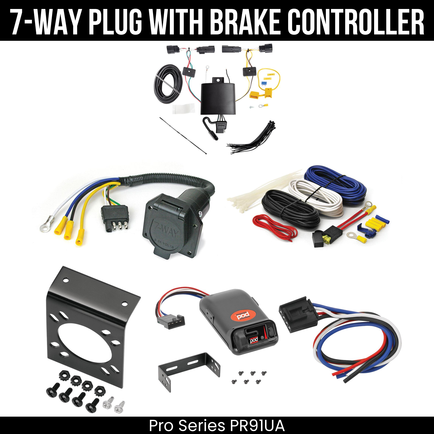 Trailer Wiring 7-Way Economy Plug w/ Bracket , Pro Series POD Brake Control