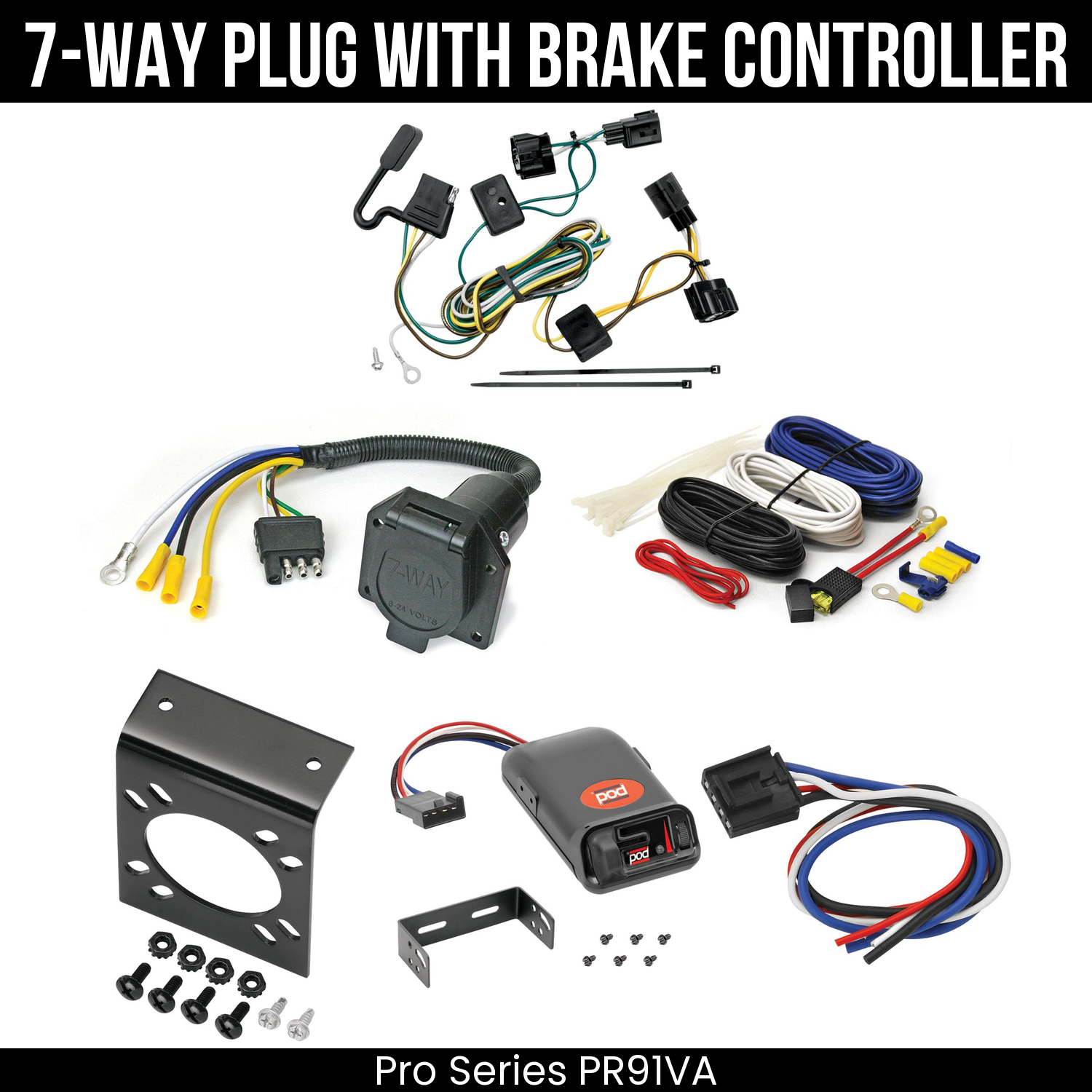 Trailer Wiring 7-Way Economy Plug w/ Bracket , Pro Series POD Brake Control