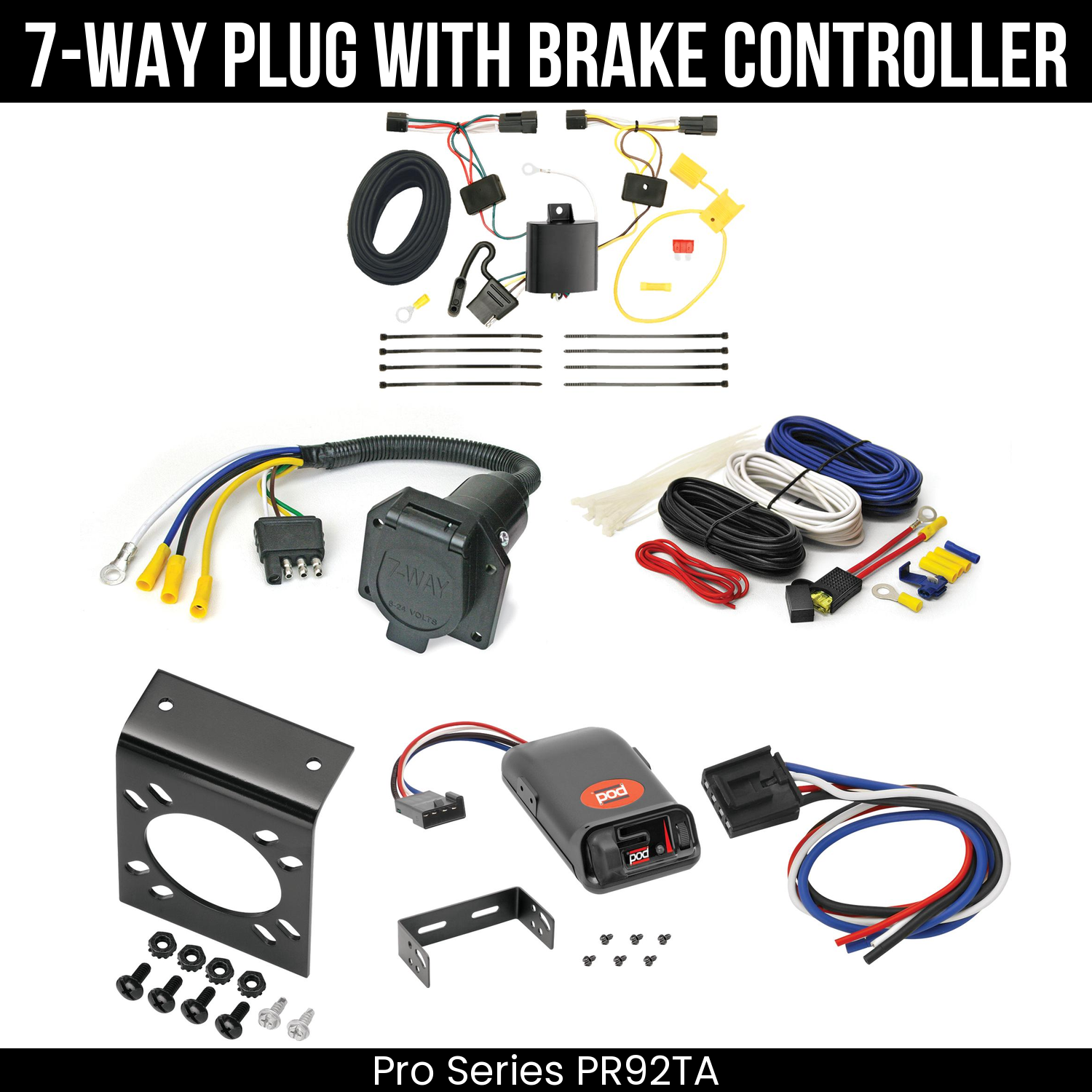 Trailer Wiring 7-Way Economy Plug w/ Bracket , Pro Series POD Brake Control