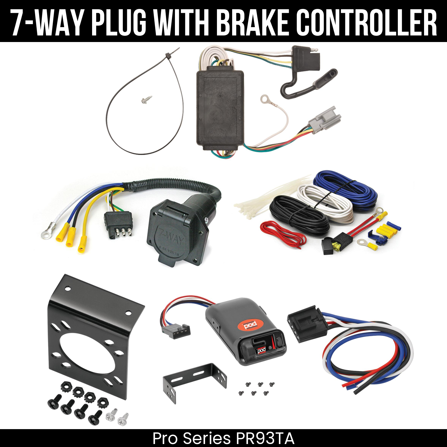 Trailer Wiring 7-Way Economy Plug w/ Bracket , Pro Series POD Brake Control