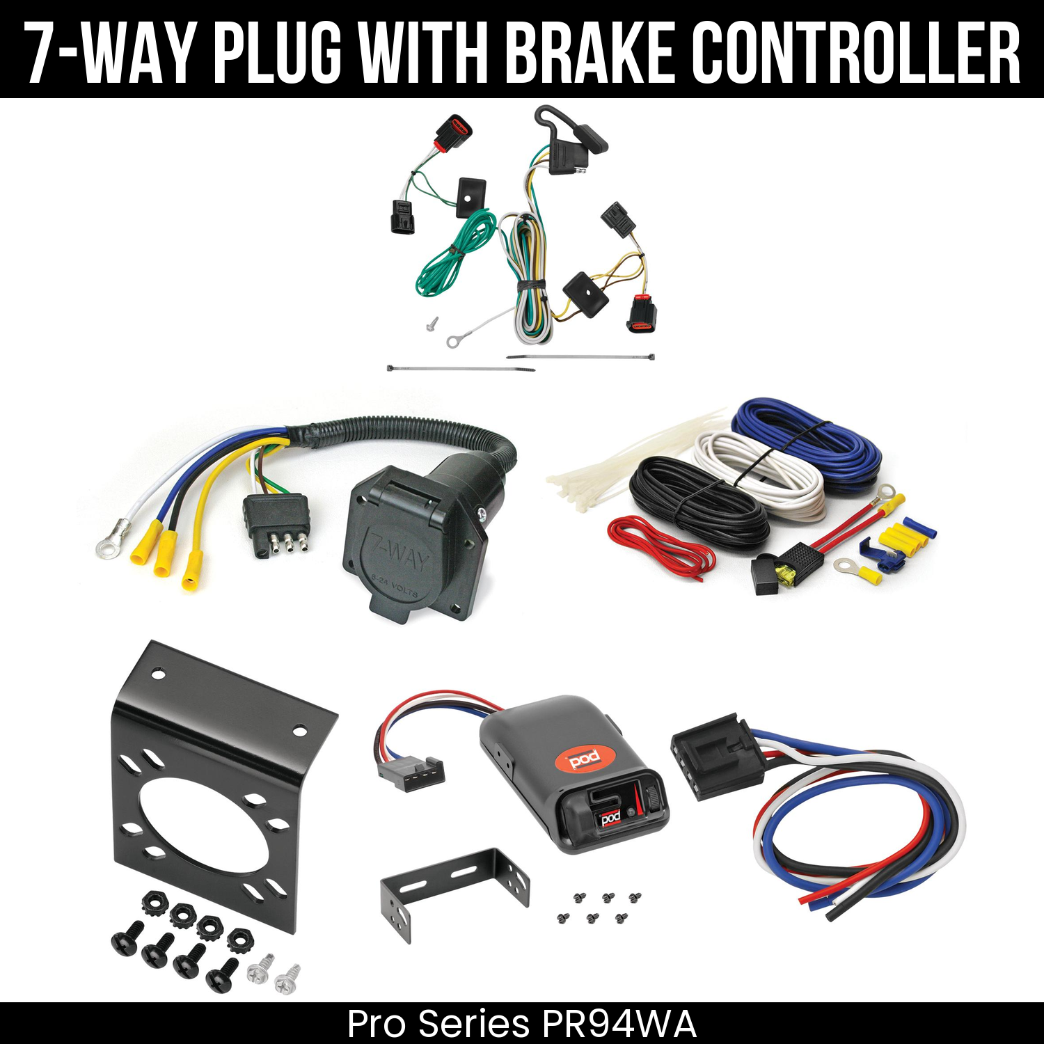 Trailer Wiring 7-Way Economy Plug w/ Bracket , Pro Series POD Brake Control