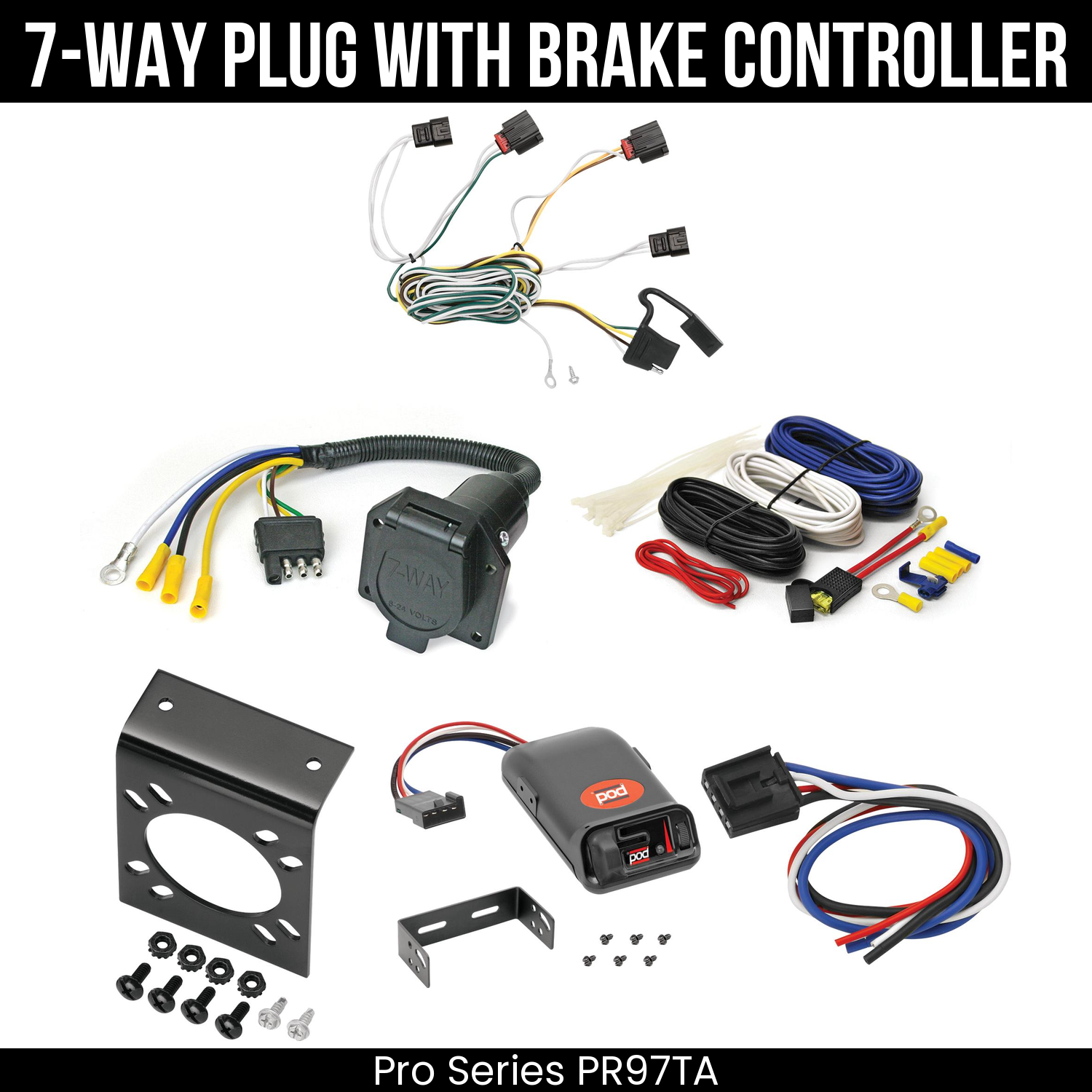 Trailer Wiring 7-Way Economy Plug w/ Bracket , Pro Series POD Brake Control