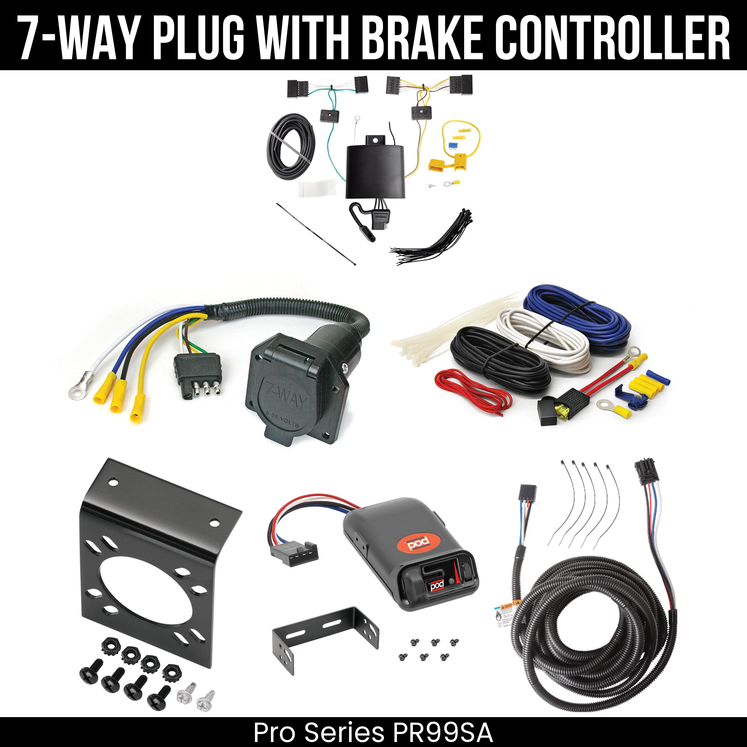 Trailer Wiring 7-Way Economy Plug w/ Bracket , Pro Series POD Brake Control