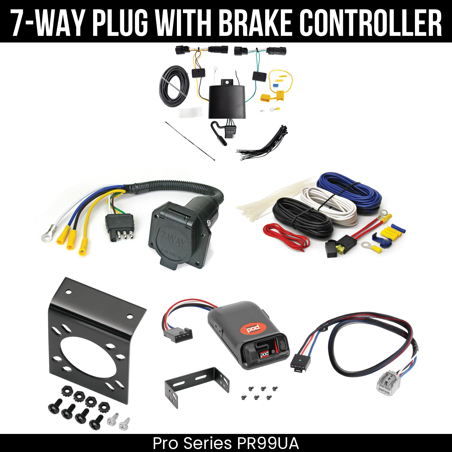 Trailer Wiring 7-Way Economy Plug w/ Bracket , Pro Series POD Brake Control