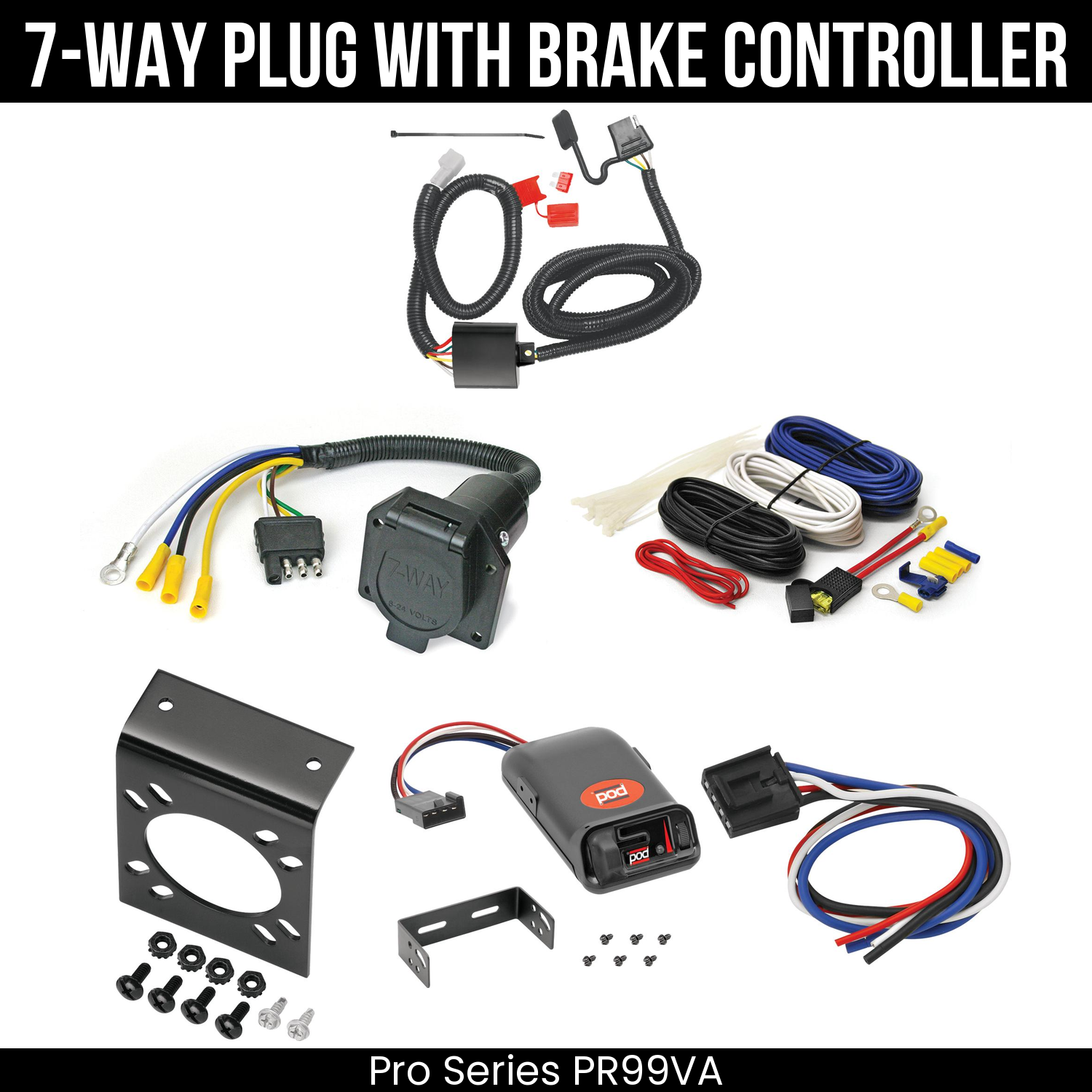 Trailer Wiring 7-Way Economy Plug w/ Bracket , Pro Series POD Brake Control