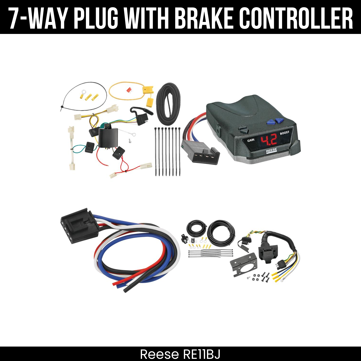 Trailer Wiring 7-Way Plug w/ Bracket , Reese Brake EVN Control