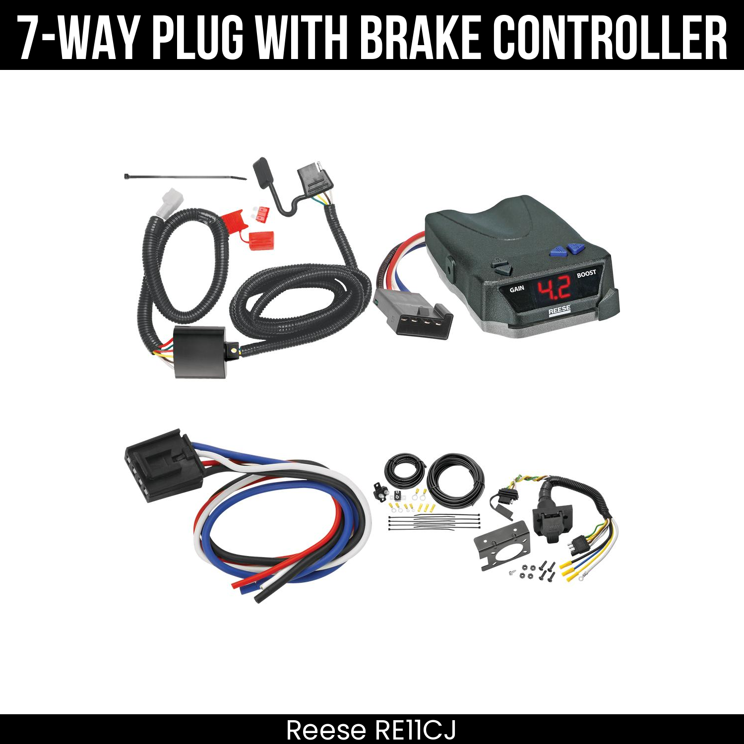 Trailer Wiring 7-Way Plug w/ Bracket , Reese Brake EVN Control