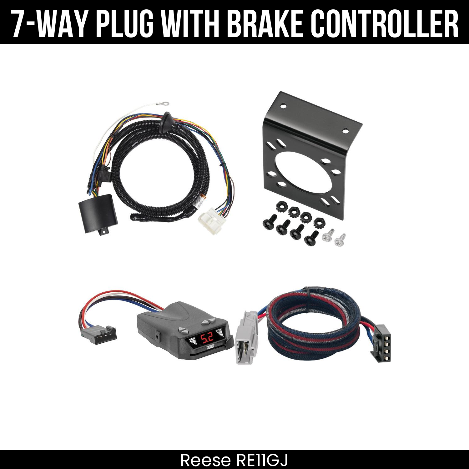 Trailer Wiring 7-Way Plug w/ Bracket , Reese Brakeman IV Brake Control