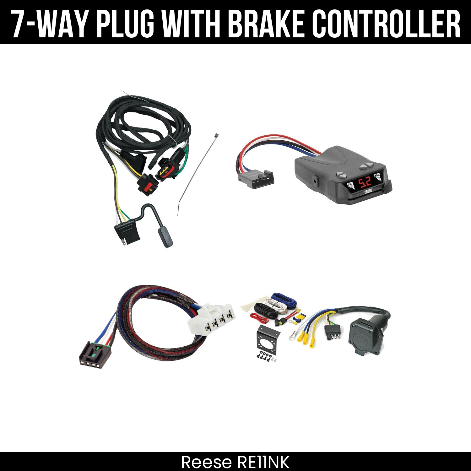 Trailer Wiring 7-Way Economy Plug w/ Bracket , Reese Brakeman IV Brake Control