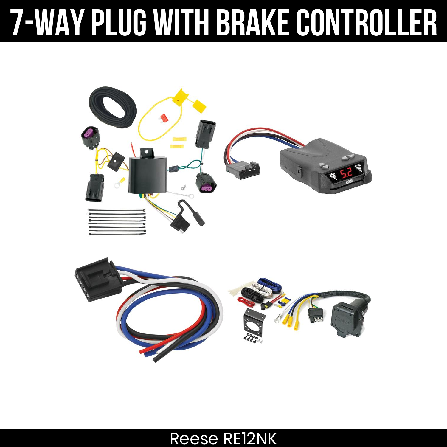 Trailer Wiring 7-Way Economy Plug w/ Bracket , Reese Brakeman IV Brake Control