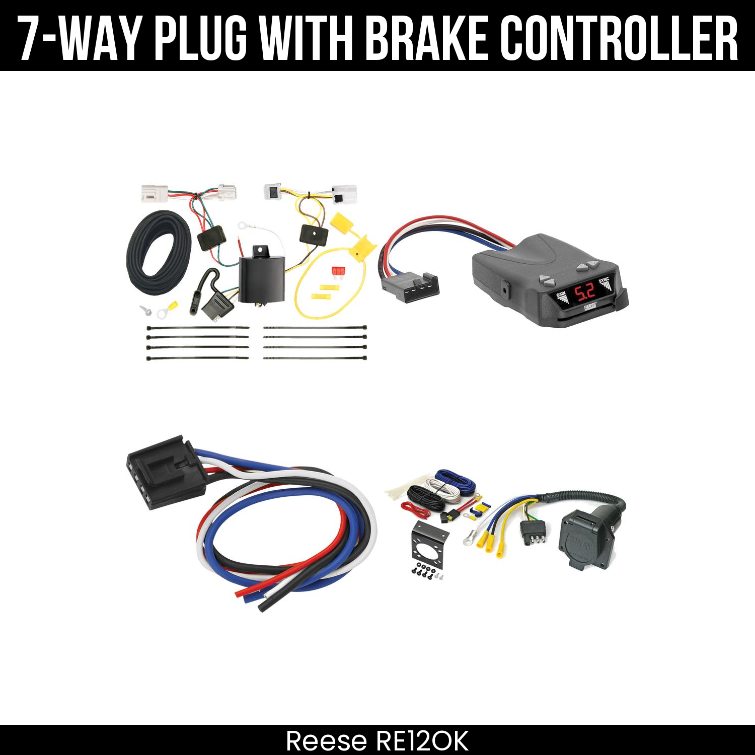 Trailer Wiring 7-Way Economy Plug w/ Bracket , Reese Brakeman IV Brake Control