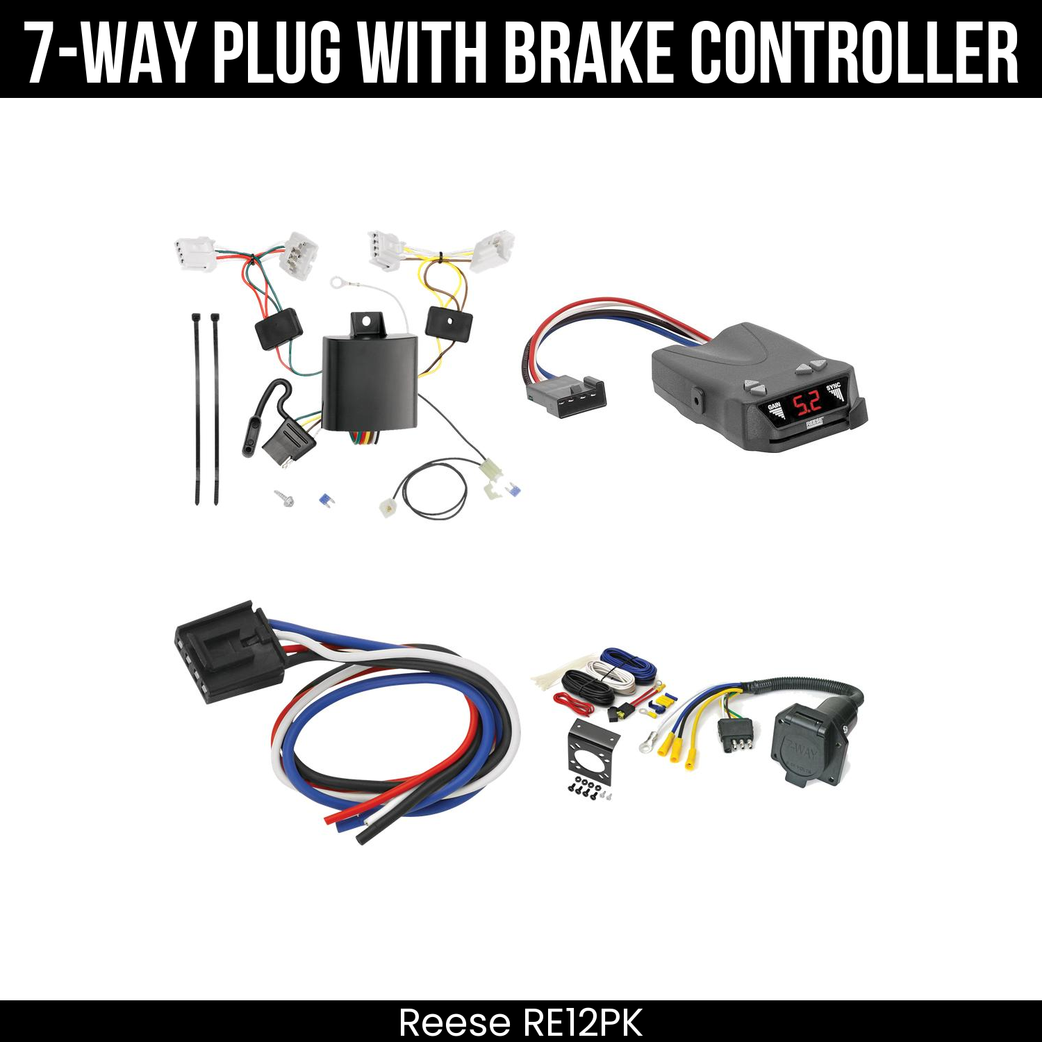 Trailer Wiring 7-Way Economy Plug w/ Bracket , Reese Brakeman IV Brake Control