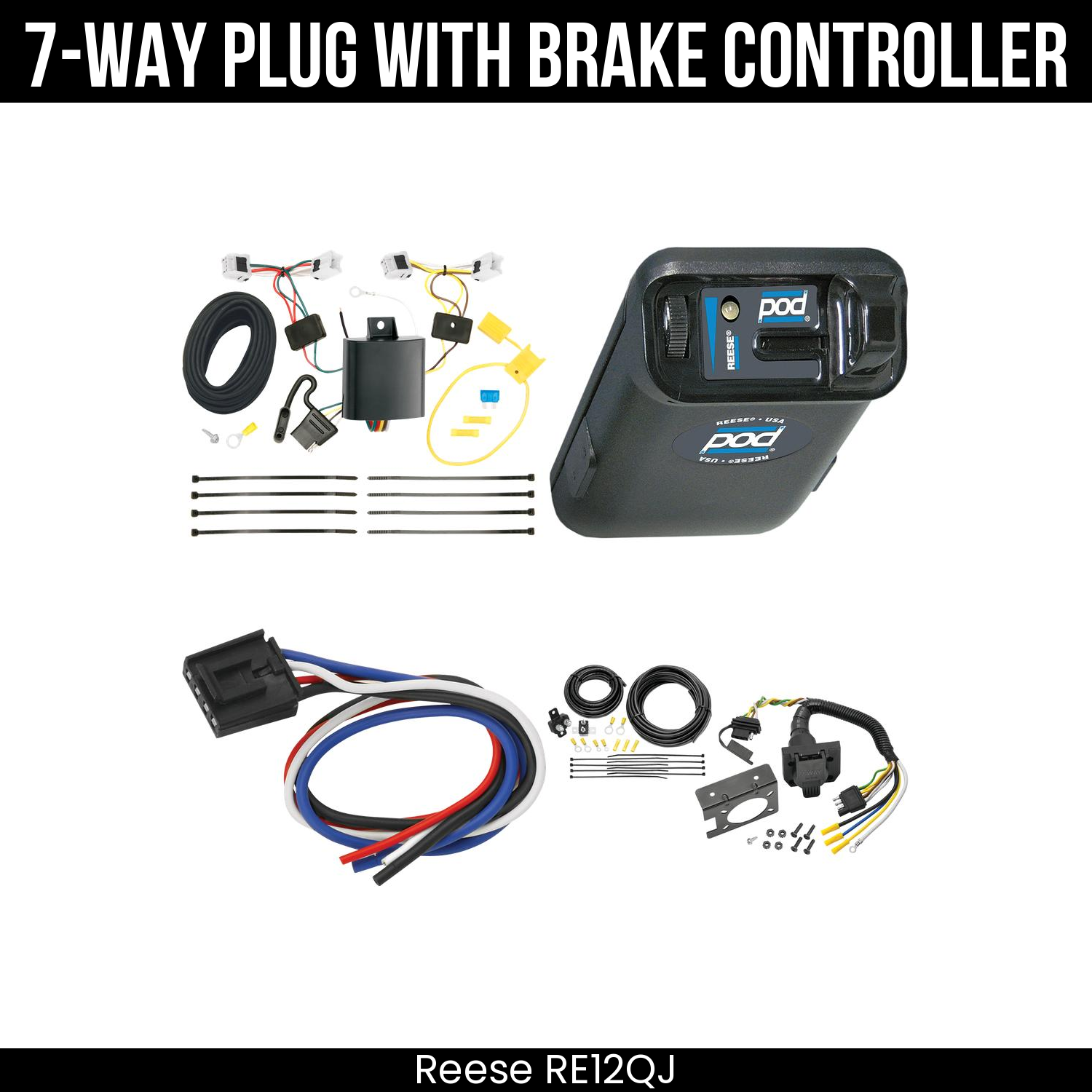Trailer Wiring 7-Way Plug w/ Bracket , Reese POD Brake Control