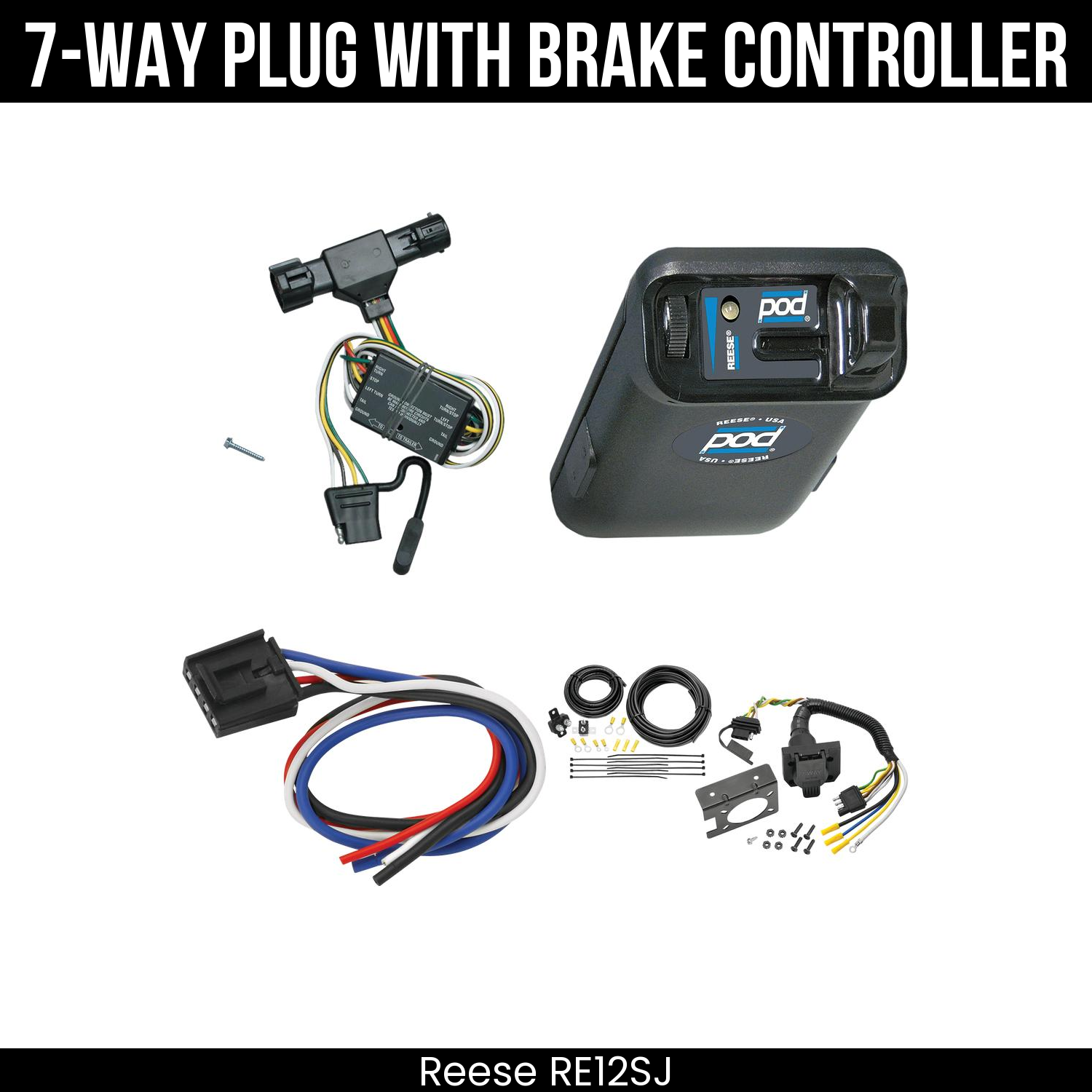 Trailer Wiring 7-Way Plug w/ Bracket , Reese POD Brake Control