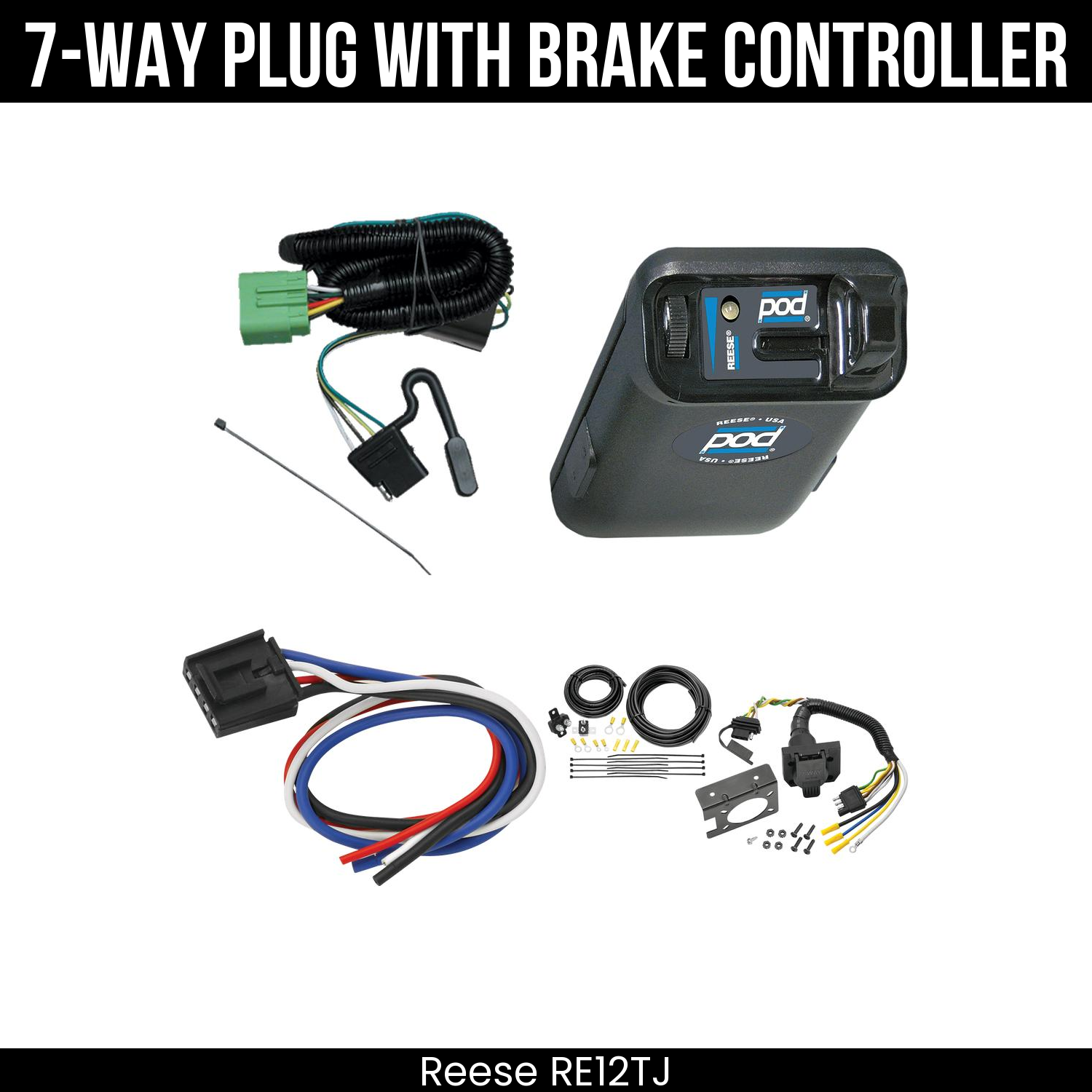 Trailer Wiring 7-Way Plug w/ Bracket , Reese POD Brake Control