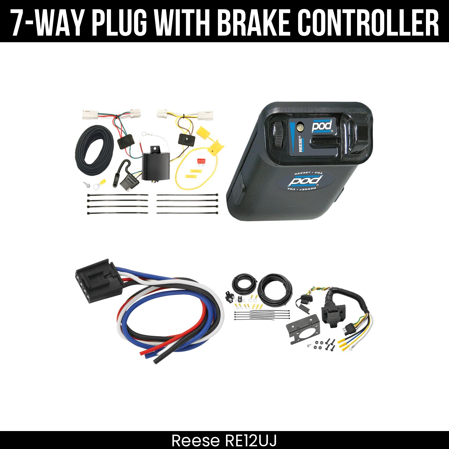 Trailer Wiring 7-Way Plug w/ Bracket , Reese POD Brake Control