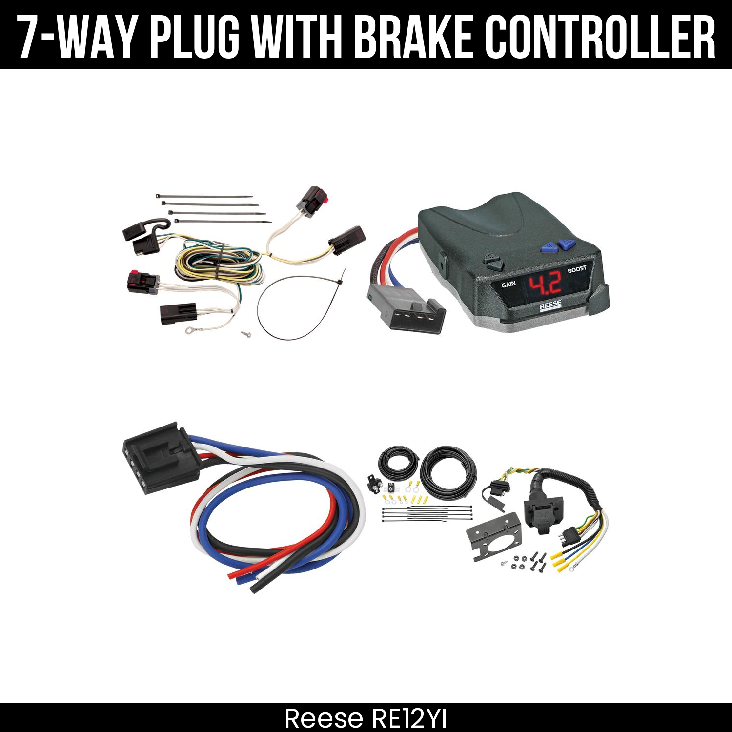 Trailer Wiring 7-Way Plug w/ Bracket , Reese Brake EVN Control