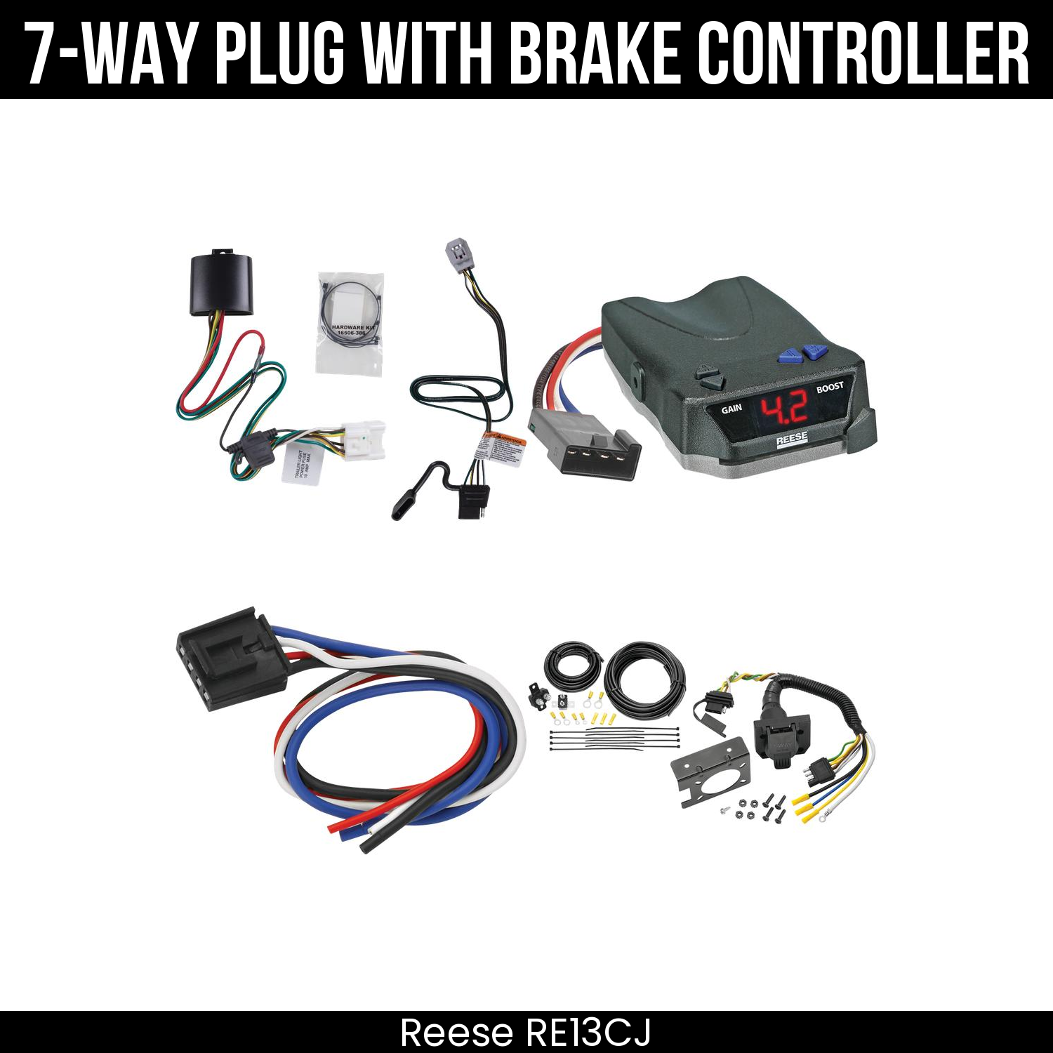 Trailer Wiring 7-Way Plug w/ Bracket , Reese Brake EVN Control