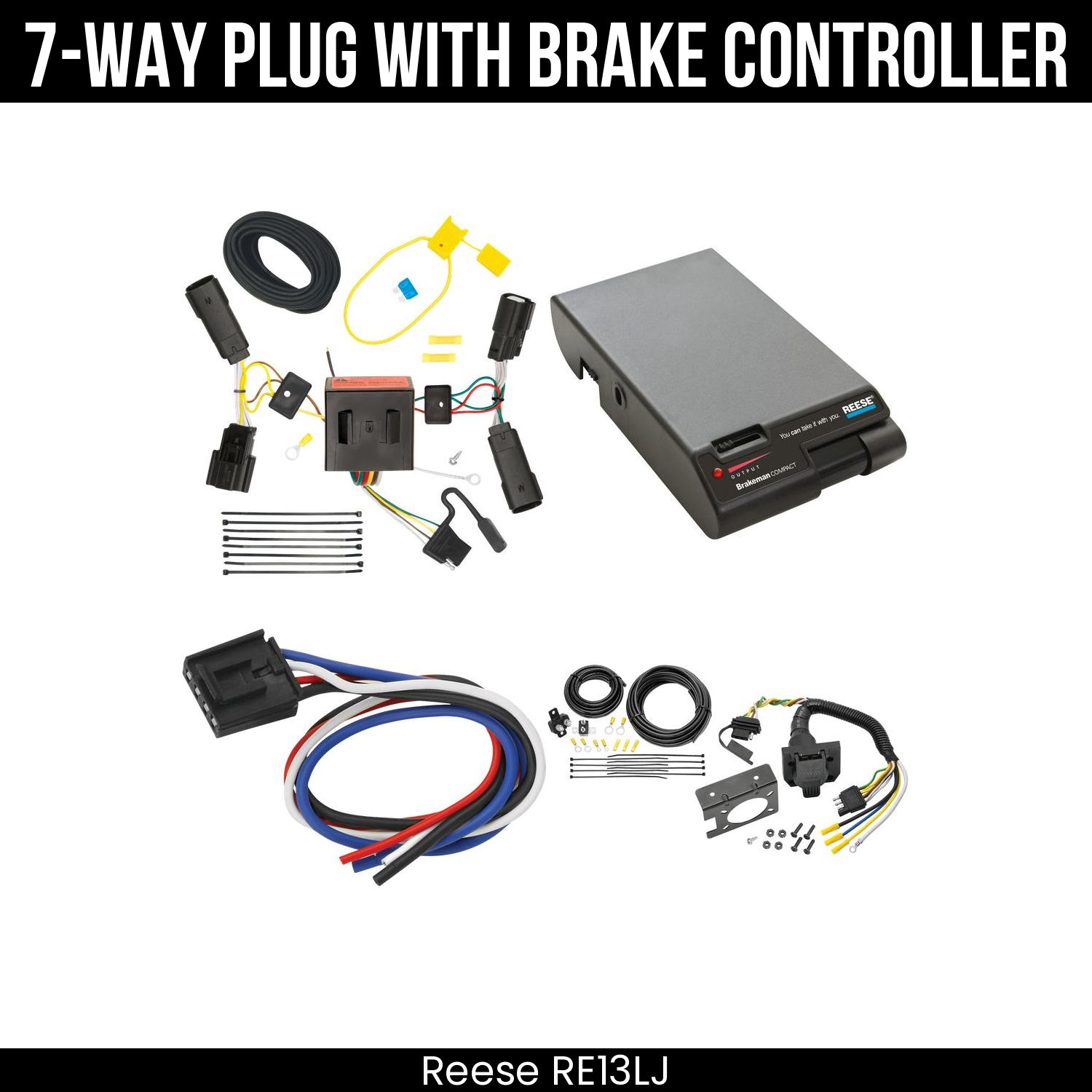 Trailer Wiring 7-Way Plug w/ Bracket , Reese Brakeman Brake Control