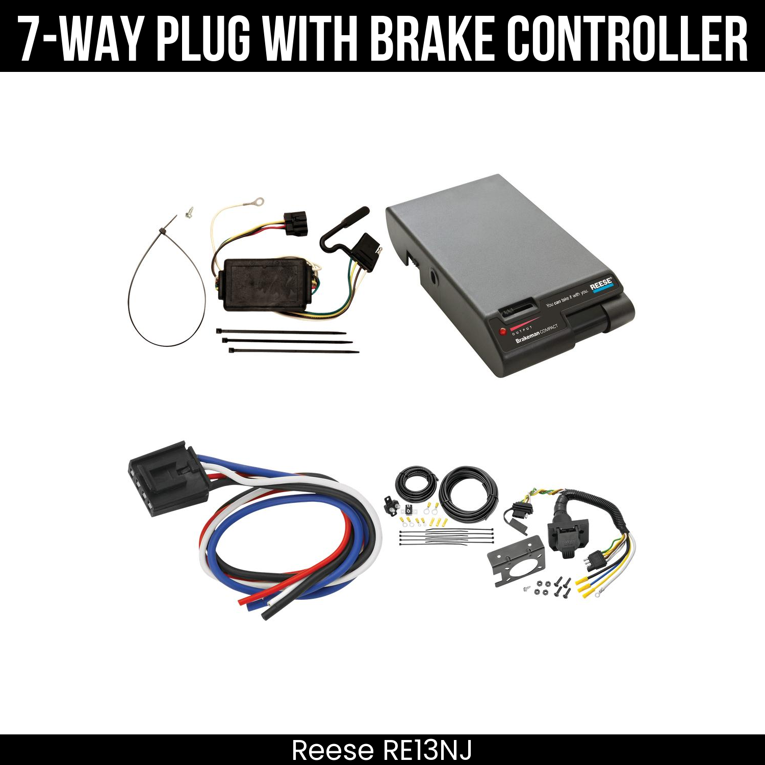 Trailer Wiring 7-Way Plug w/ Bracket , Reese Brakeman Brake Control