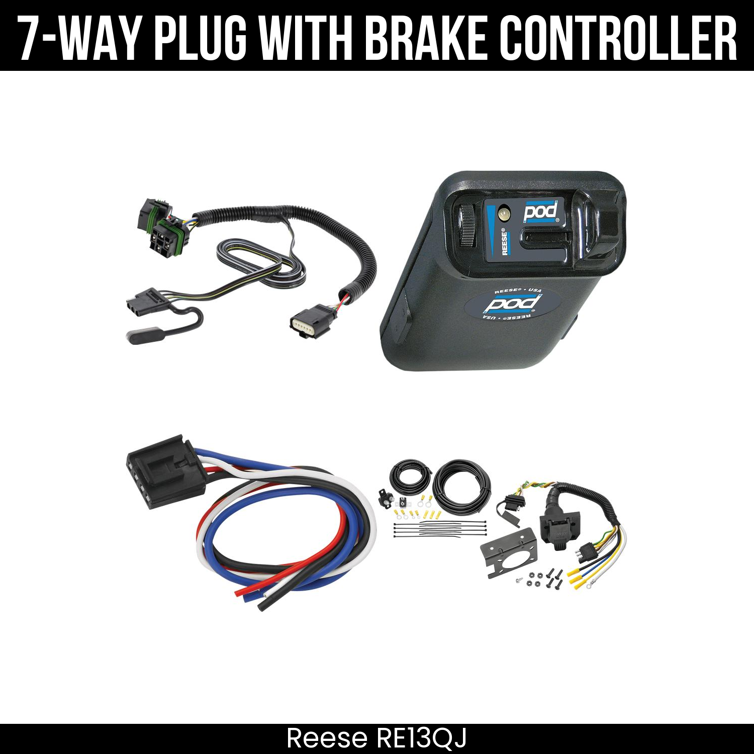 Trailer Wiring 7-Way Plug w/ Bracket , Reese POD Brake Control