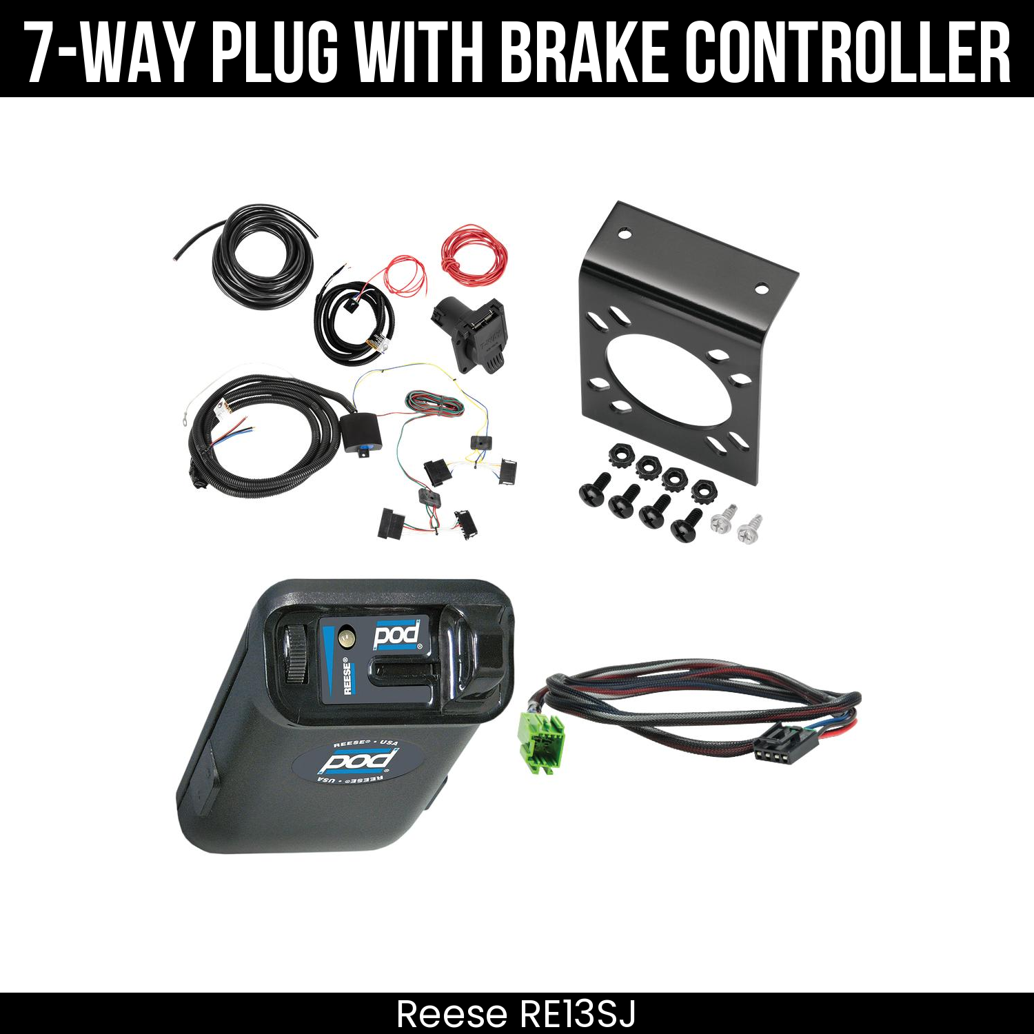 Trailer Wiring 7-Way Plug w/ Bracket , Reese POD Brake Control