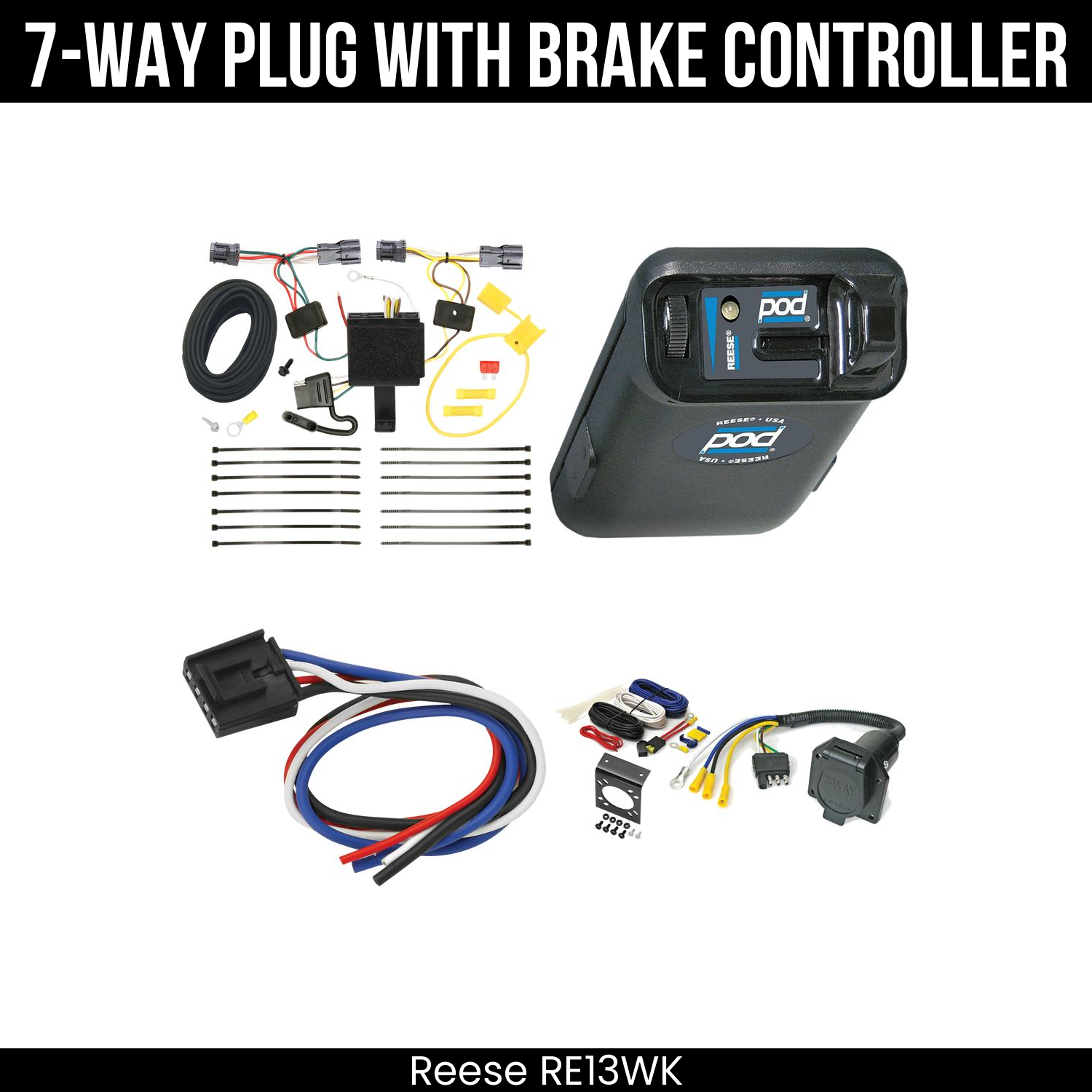 Trailer Wiring 7-Way Economy Plug w/ Bracket , Reese POD Brake Control