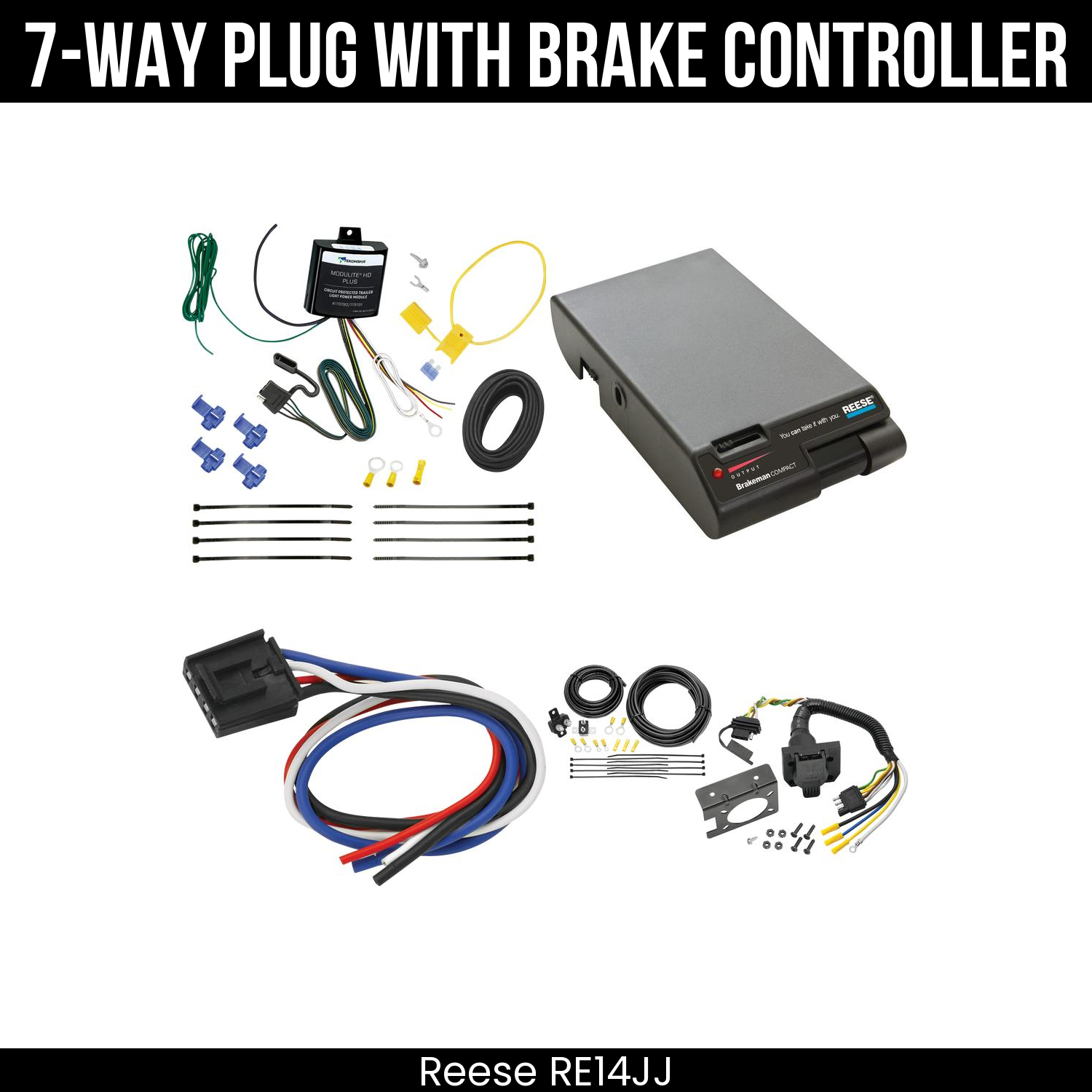 Trailer Wiring 7-Way Plug w/ Bracket , Reese Brakeman Brake Control