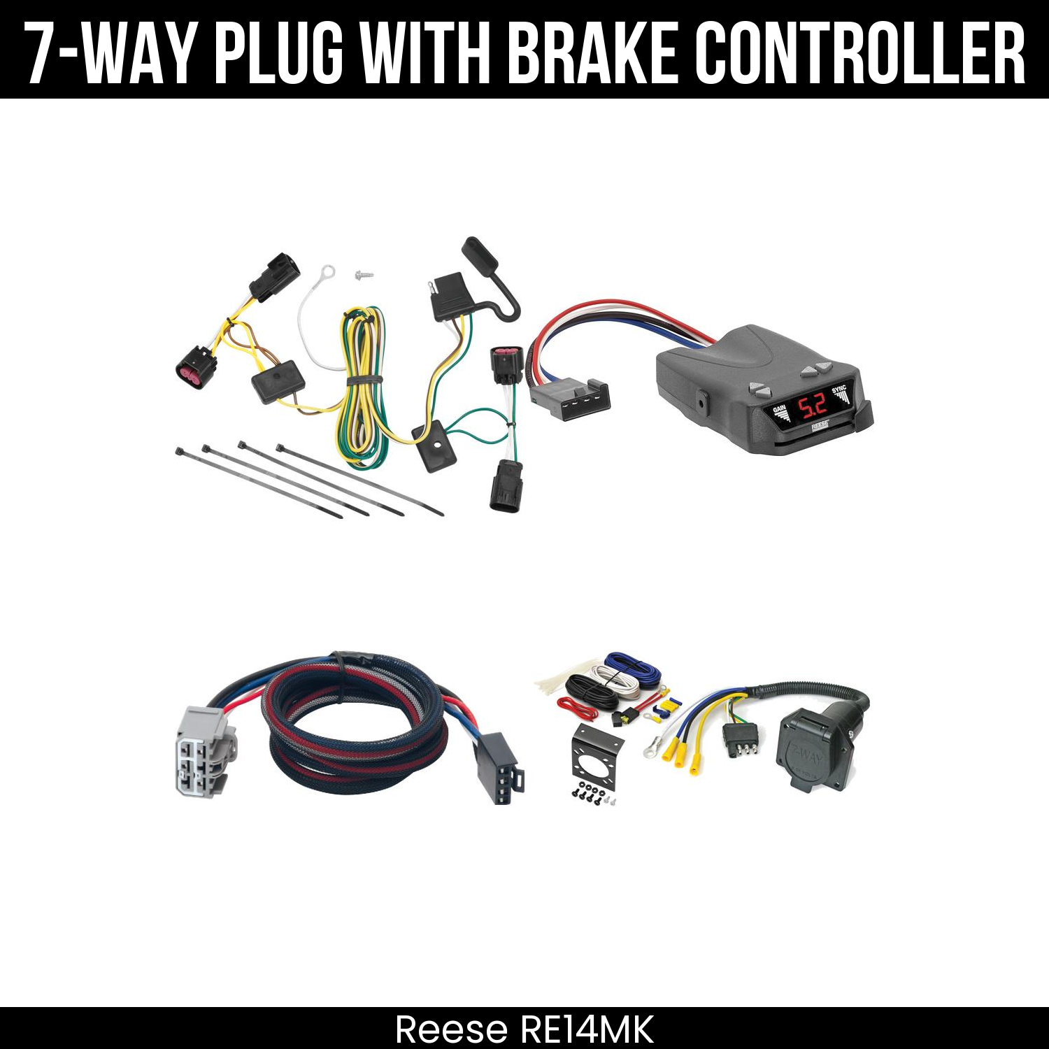 Trailer Wiring 7-Way Economy Plug w/ Bracket , Reese Brakeman IV Brake Control