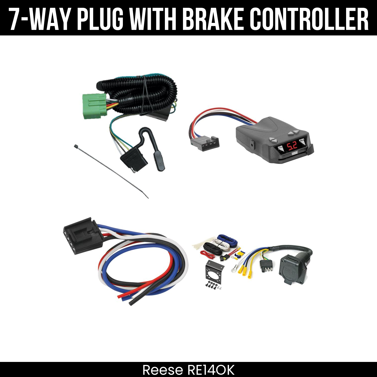 Trailer Wiring 7-Way Economy Plug w/ Bracket , Reese Brakeman IV Brake Control