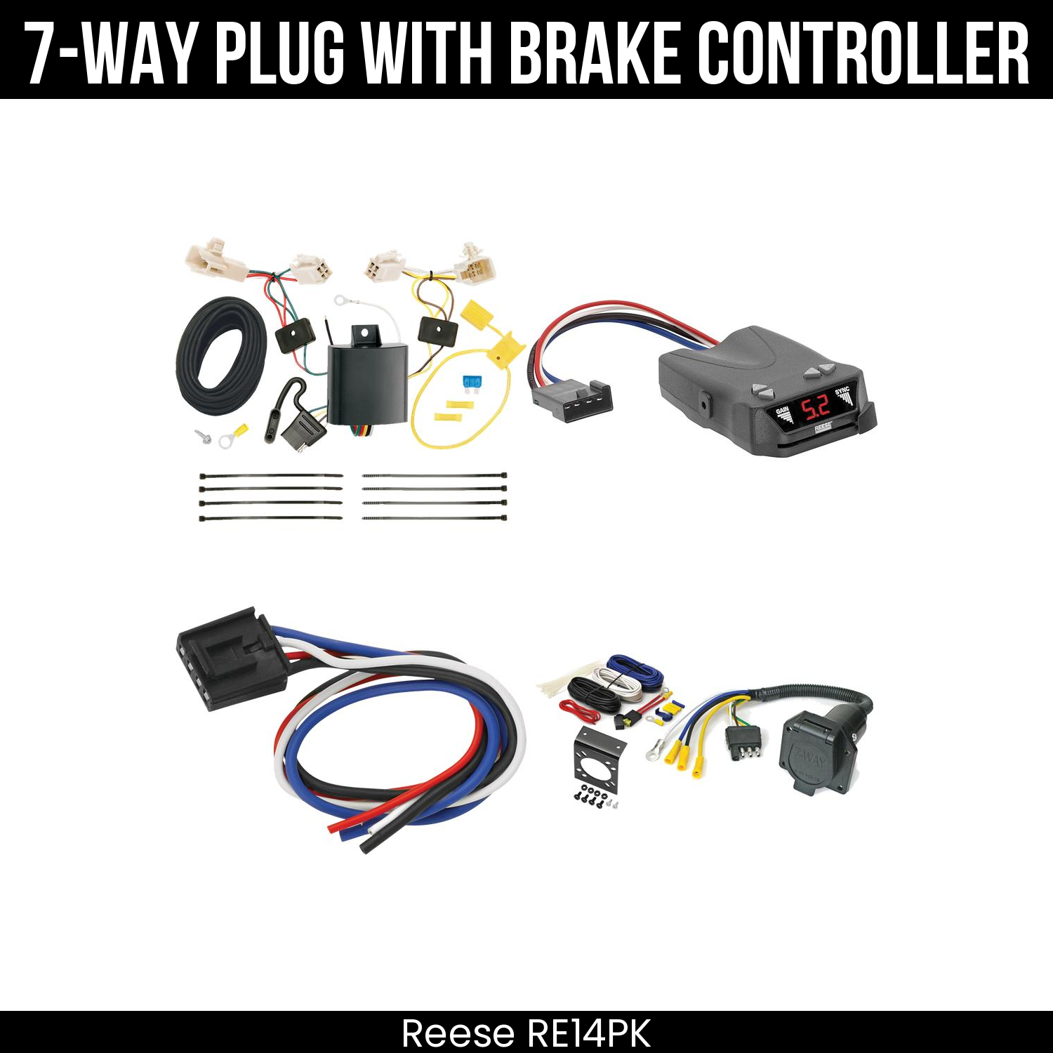 Trailer Wiring 7-Way Economy Plug w/ Bracket , Reese Brakeman IV Brake Control