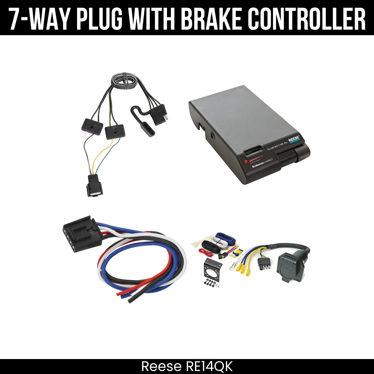 Trailer Wiring 7-Way Economy Plug w/ Bracket , Reese Brakeman Brake Control