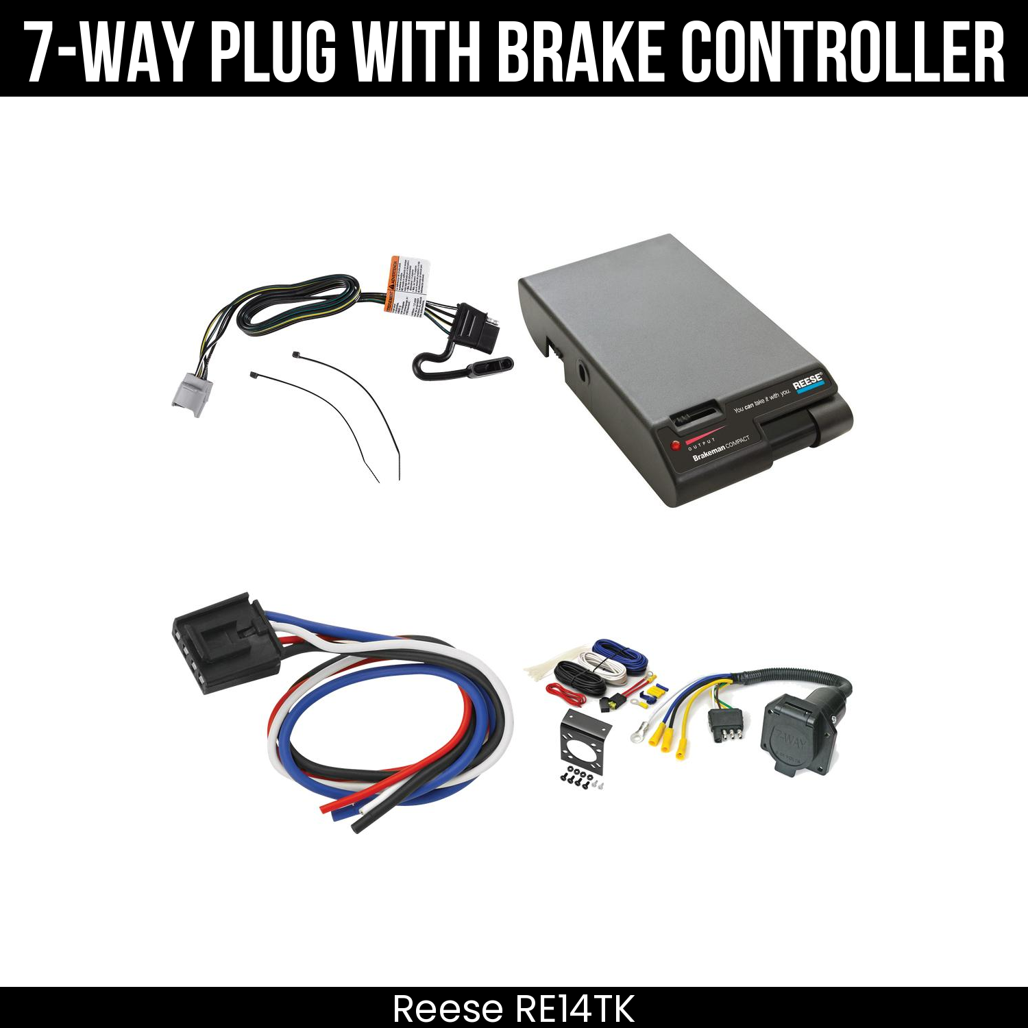 Trailer Wiring 7-Way Economy Plug w/ Bracket , Reese Brakeman Brake Control