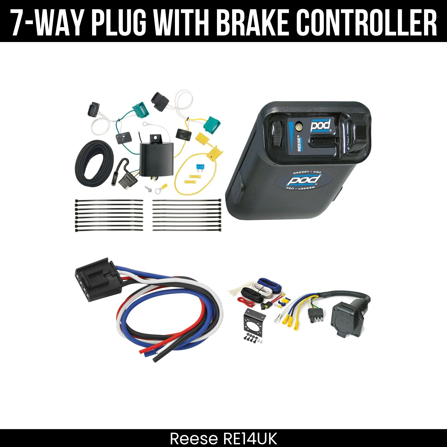 Trailer Wiring 7-Way Economy Plug w/ Bracket , Reese POD Brake Control