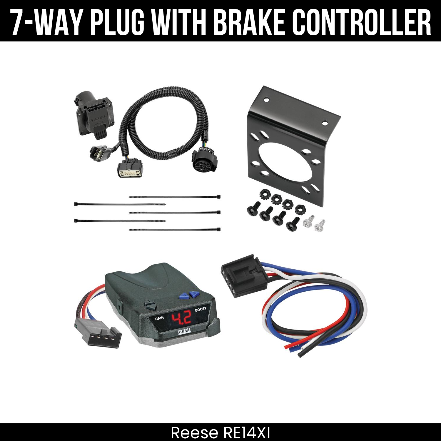 Trailer Wiring 7-Way Plug w/ Bracket , Reese Brake EVN Control