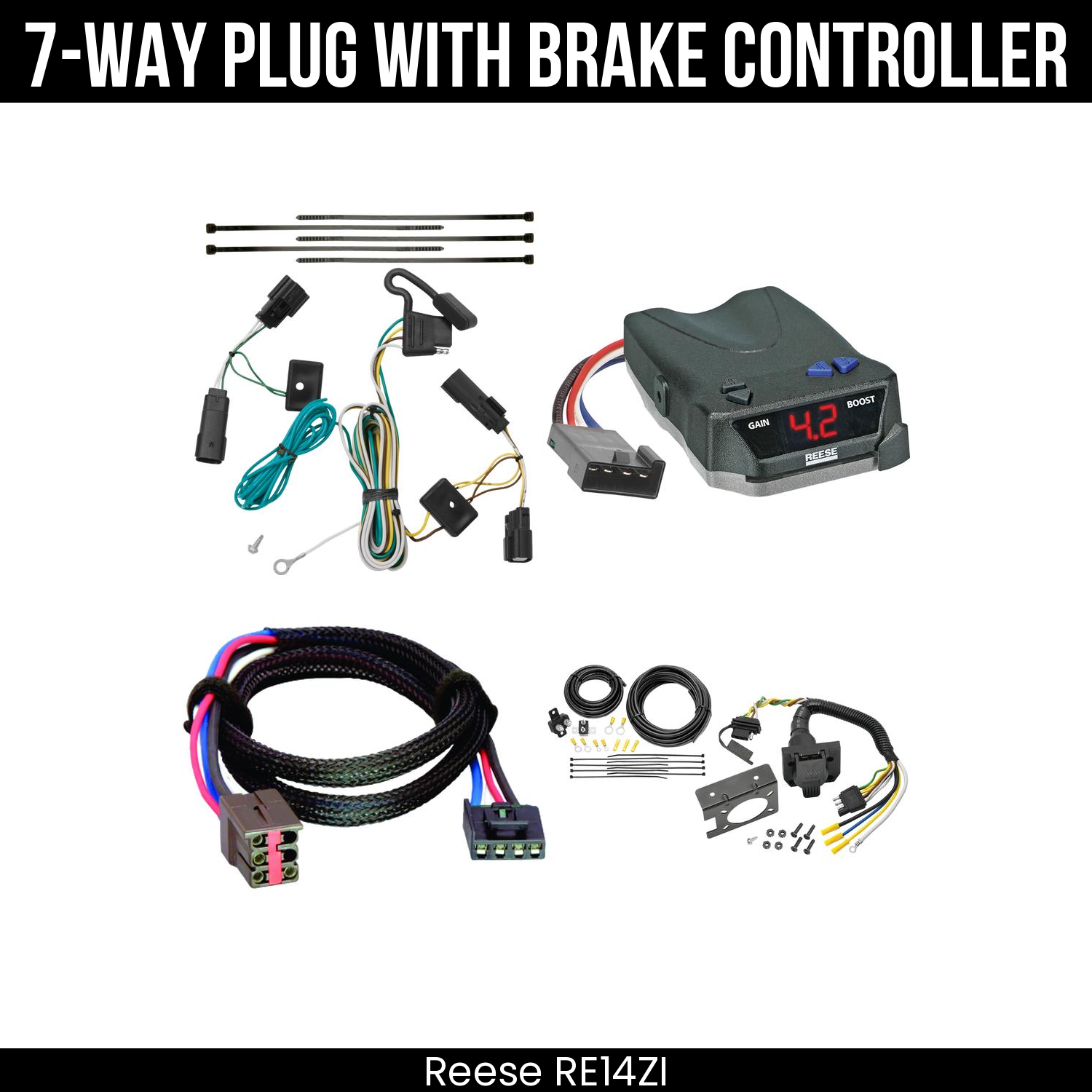 Trailer Wiring 7-Way Plug w/ Bracket , Reese Brake EVN Control