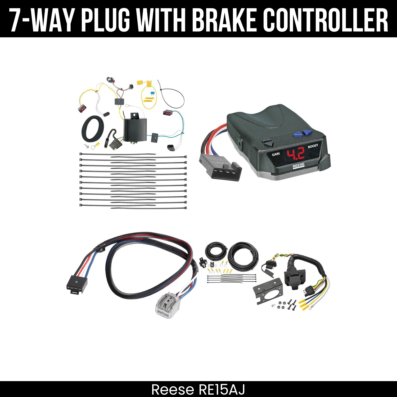 Trailer Wiring 7-Way Plug w/ Bracket , Reese Brake EVN Control