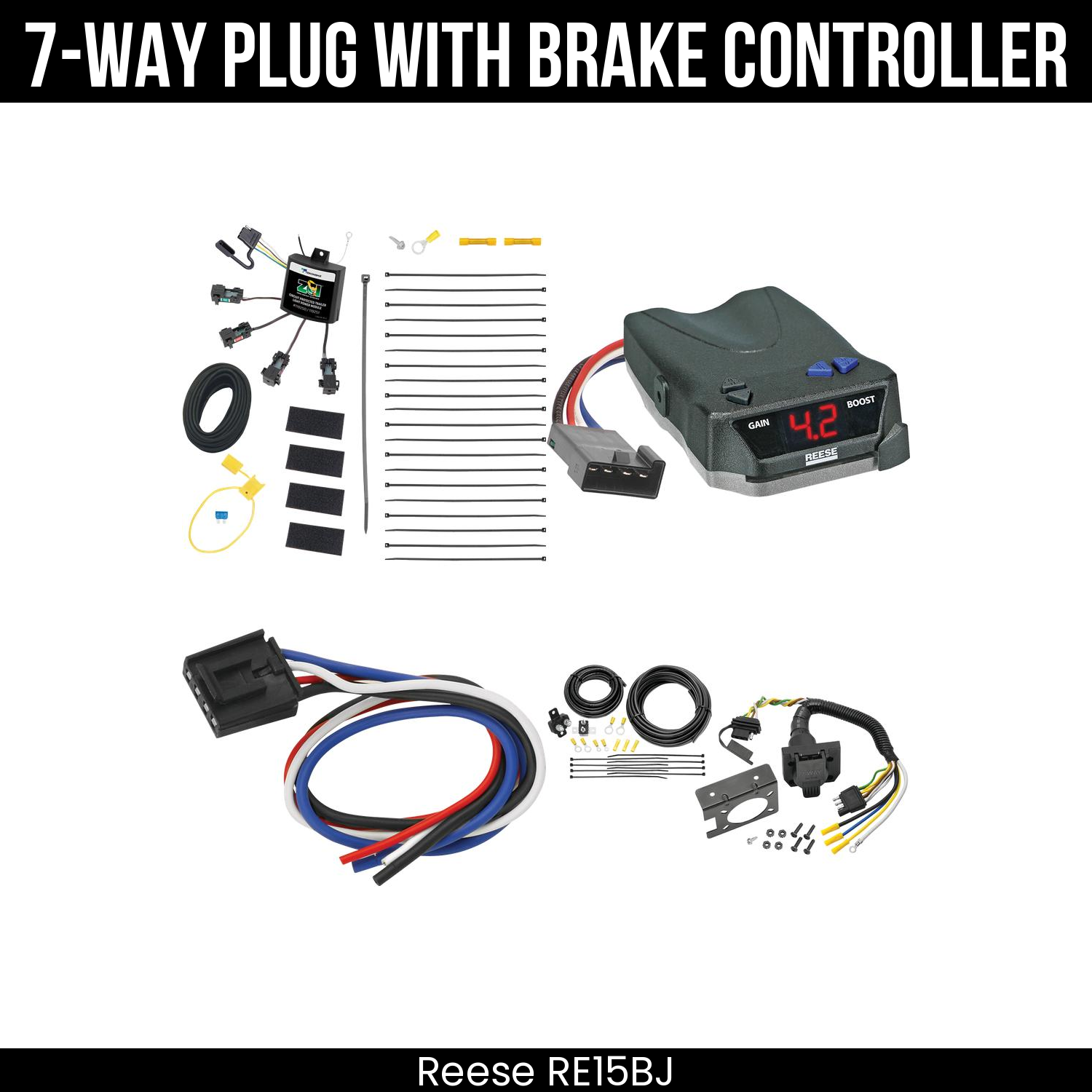 Trailer Wiring 7-Way Plug w/ Bracket , Reese Brake EVN Control